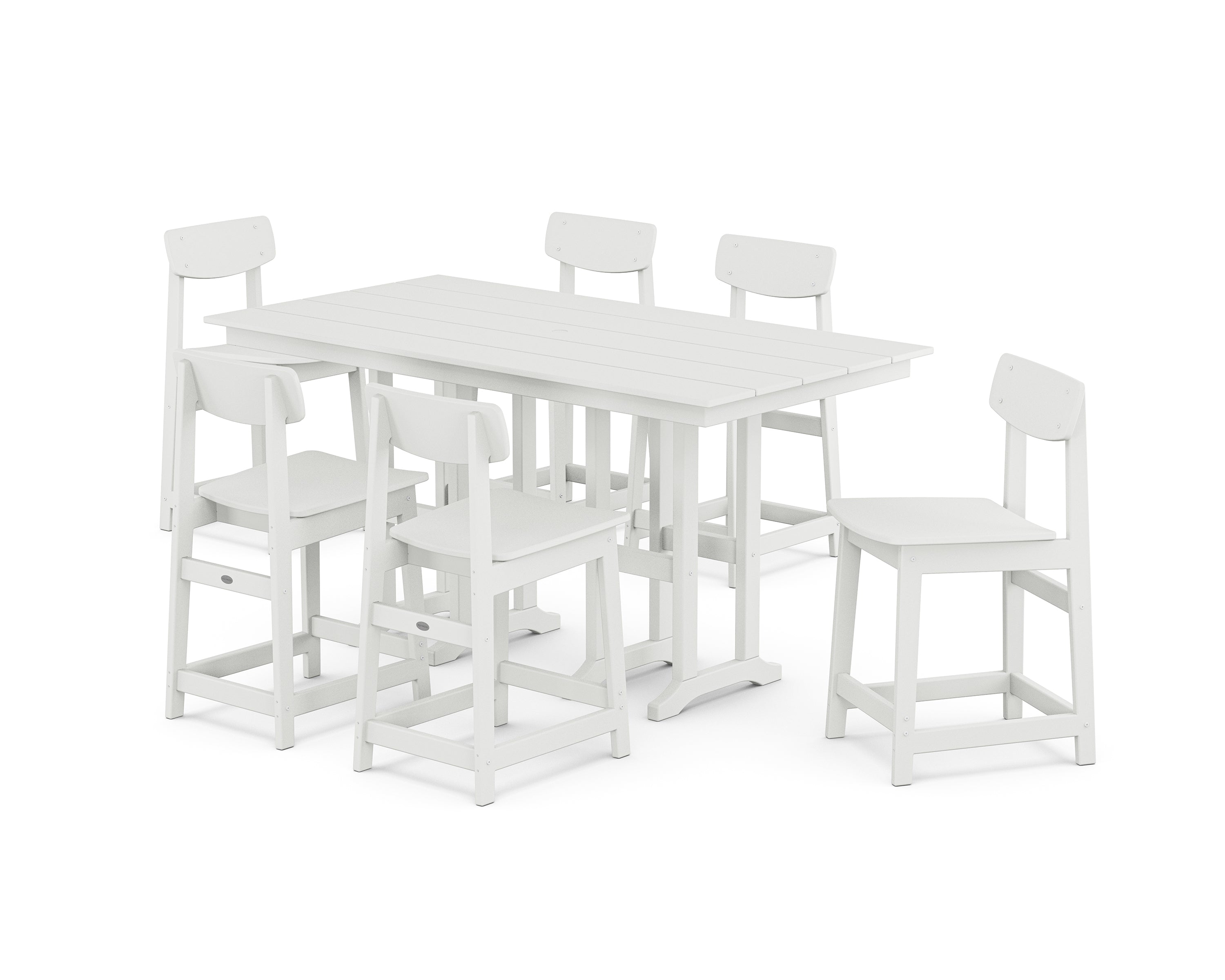 POLYWOOD Modern Studio Urban Counter Chair 7-Piece Set in White