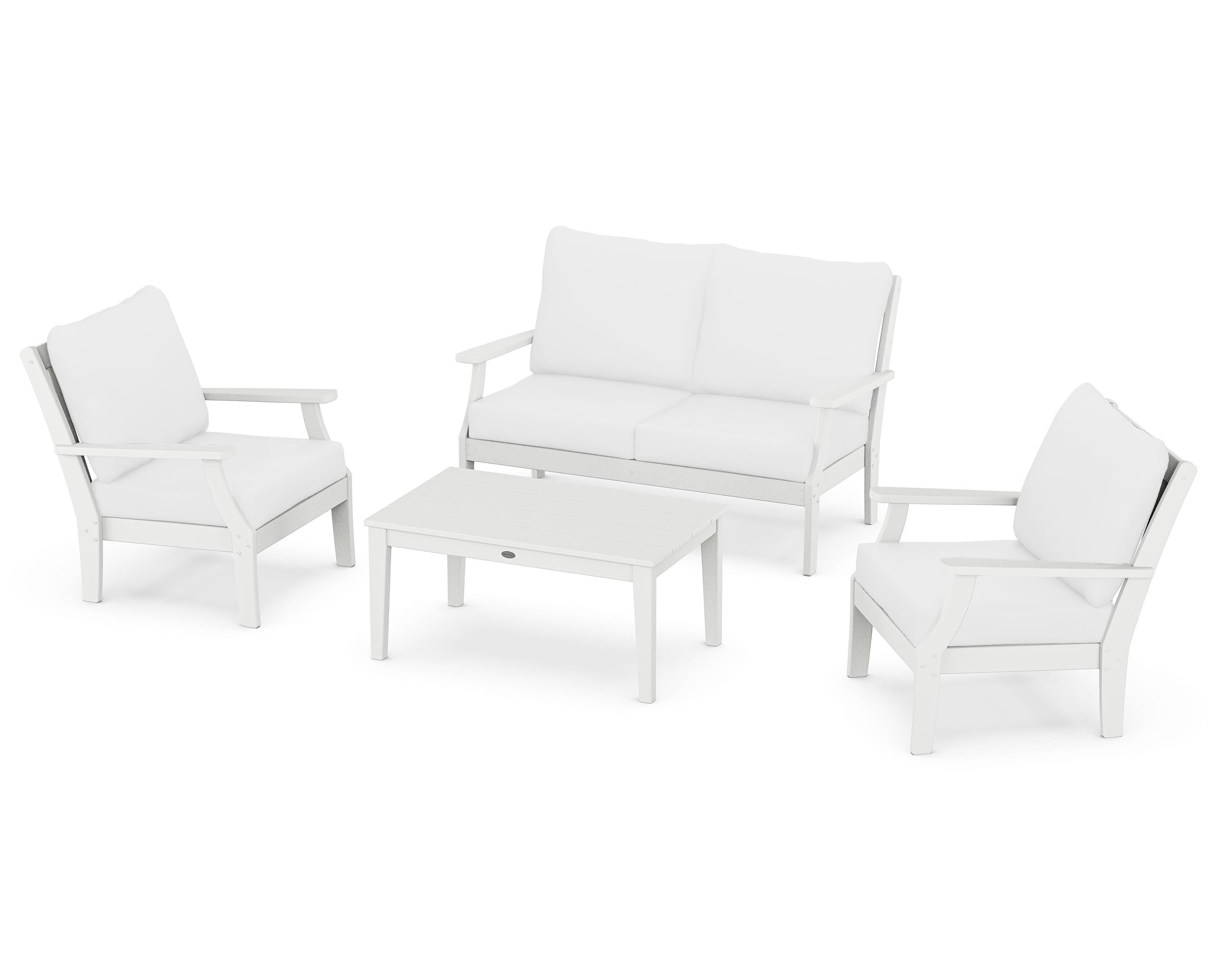 POLYWOOD Braxton 4-Piece Deep Seating Chair Set in White / Natural