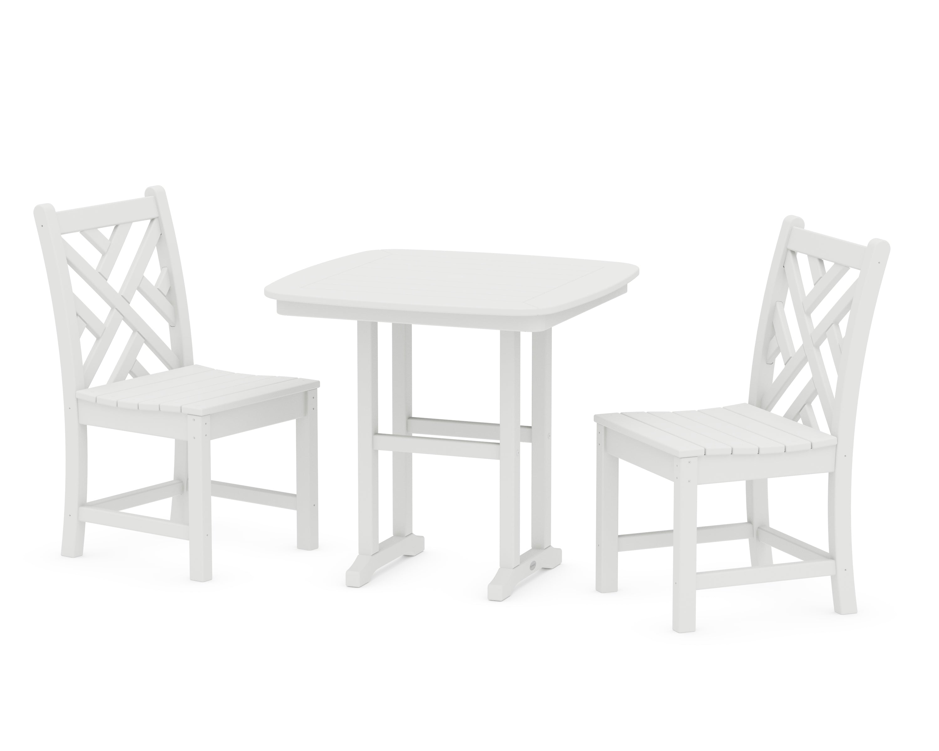 POLYWOOD Chippendale Side Chair 3-Piece Dining Set in White