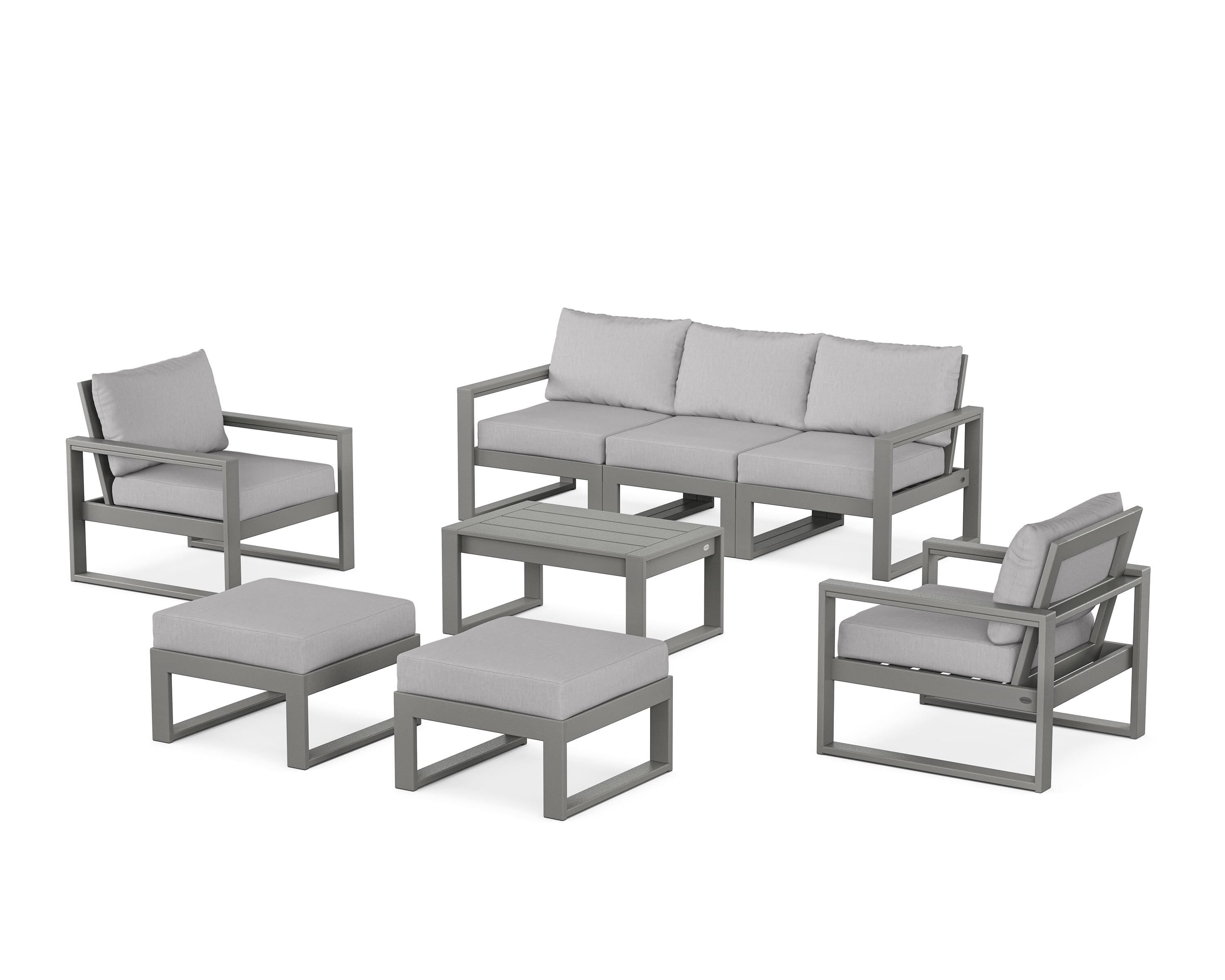 POLYWOOD EDGE Sectional 8-Piece Lounge Sofa Set in Slate Grey / Granite