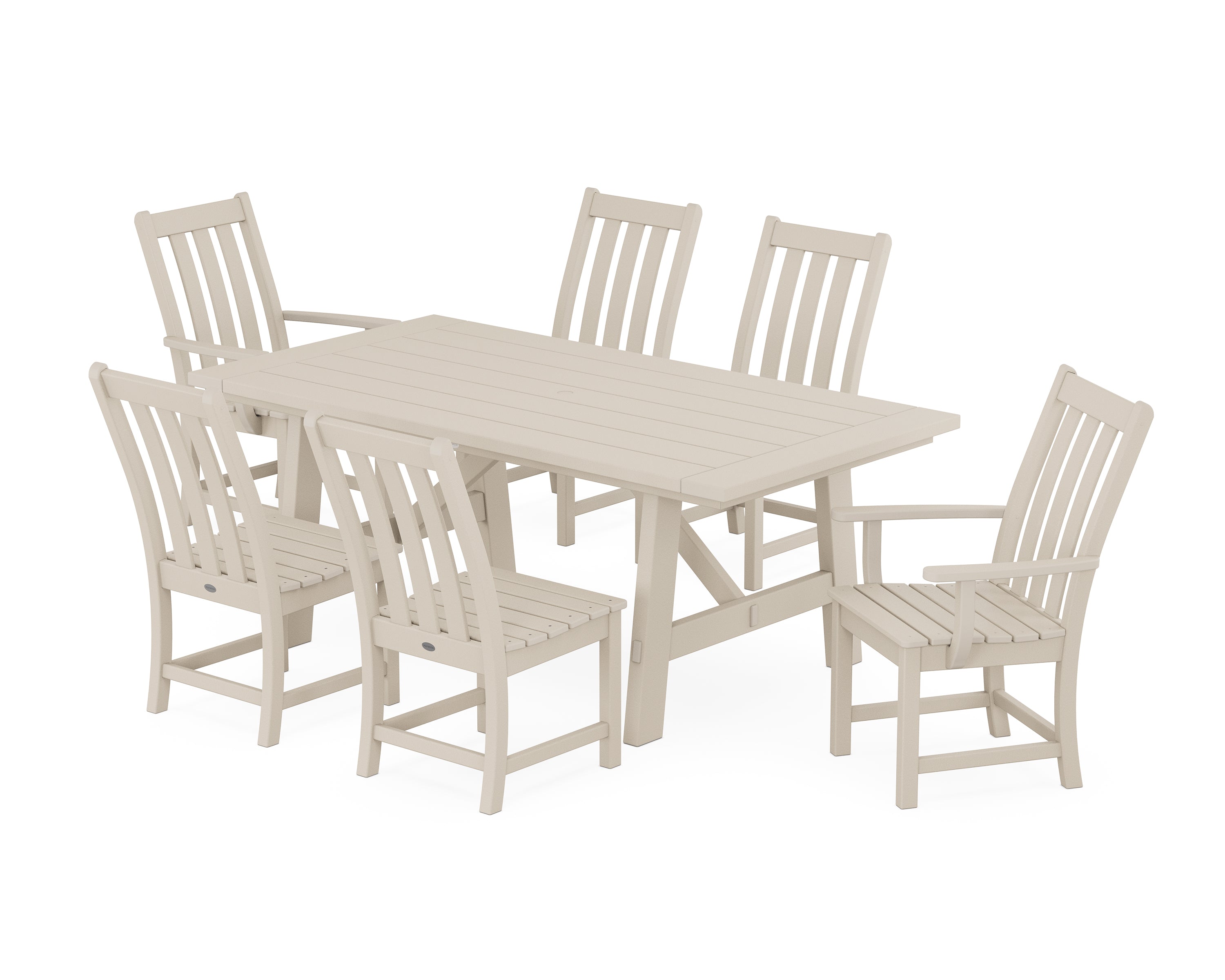 POLYWOOD® Vineyard 7-Piece Rustic Farmhouse Dining Set in Sand