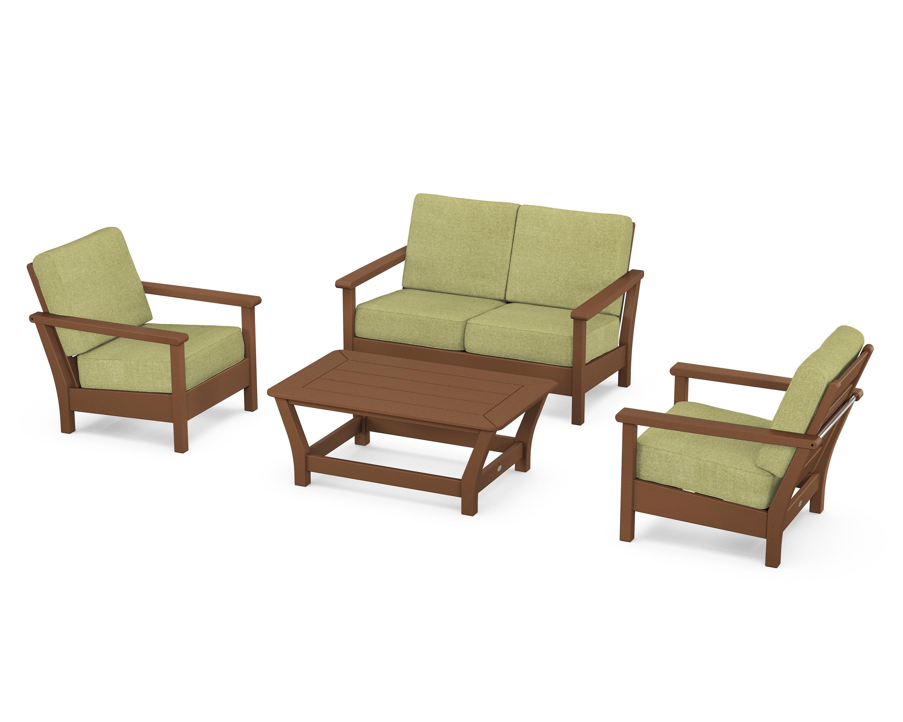 POLYWOOD Harbour 4-Piece Deep Seating Set in Teak / Chartreuse Boucle
