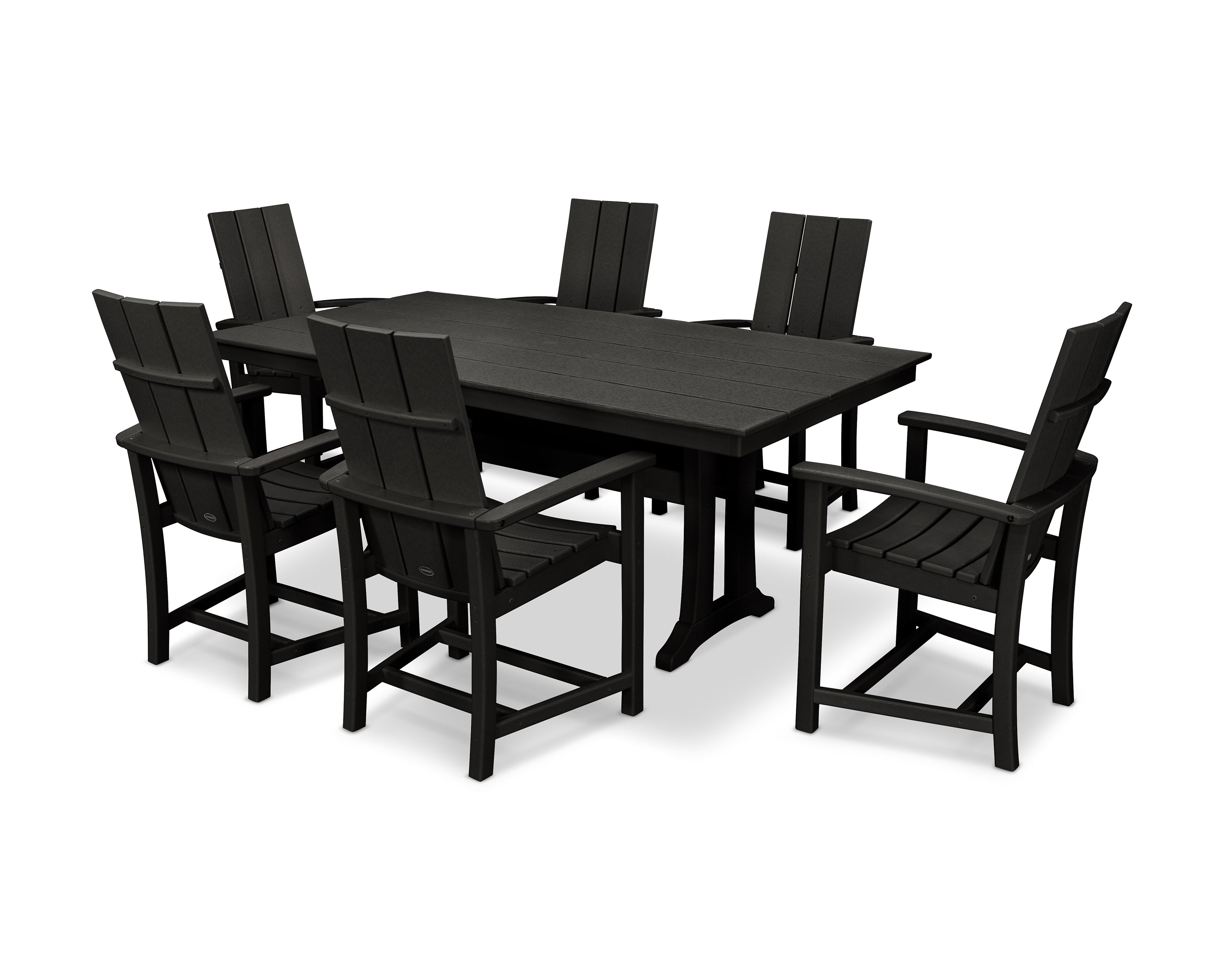 POLYWOOD® Modern Adirondack 7-Piece Farmhouse Dining Set with Trestle Legs in Black