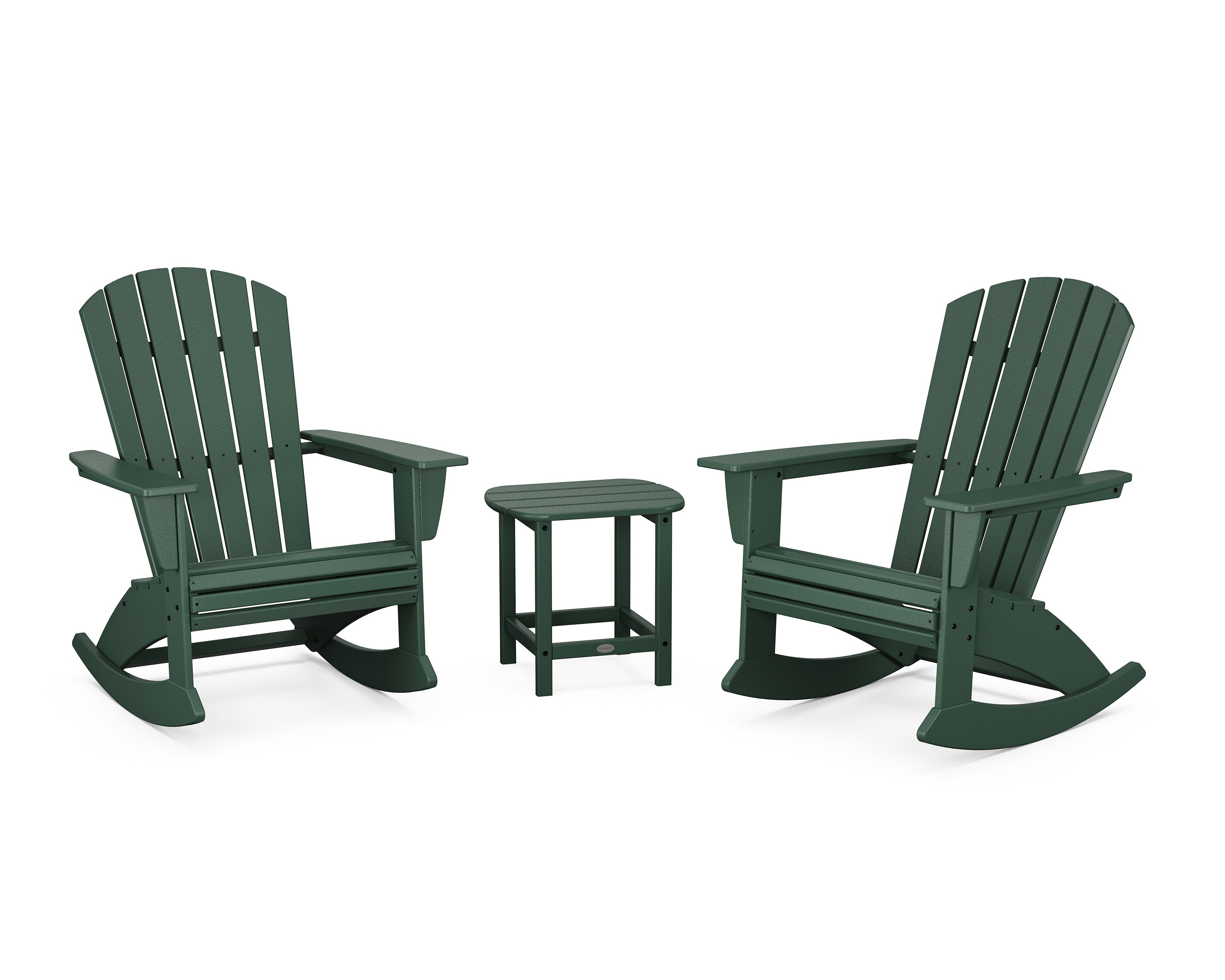 POLYWOOD® Nautical Curveback 3-Piece Adirondack Rocking Chair Set in Green
