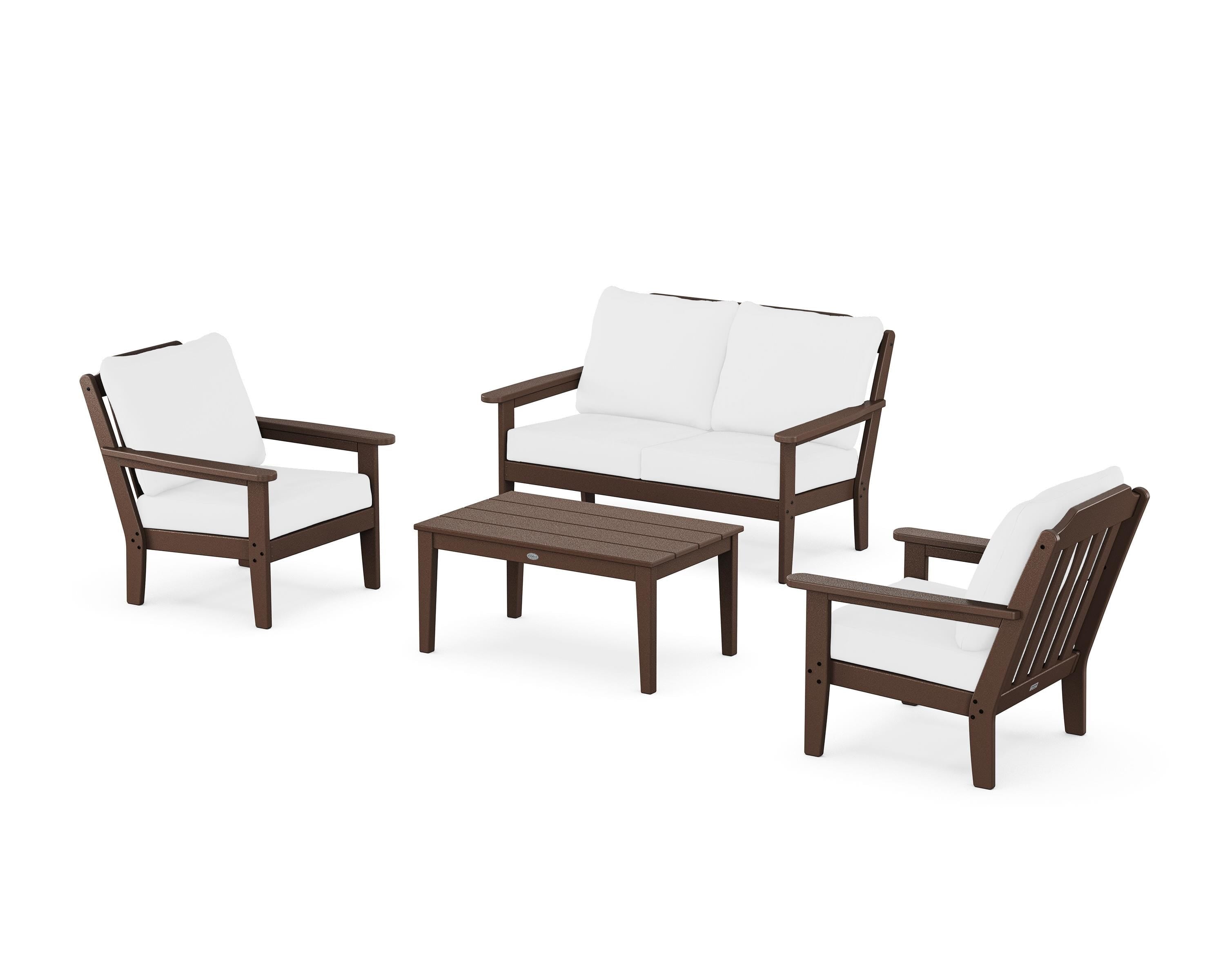 Country Living Cottage 4-Piece Deep Seating Set with Loveseat in Mahogany / Natural