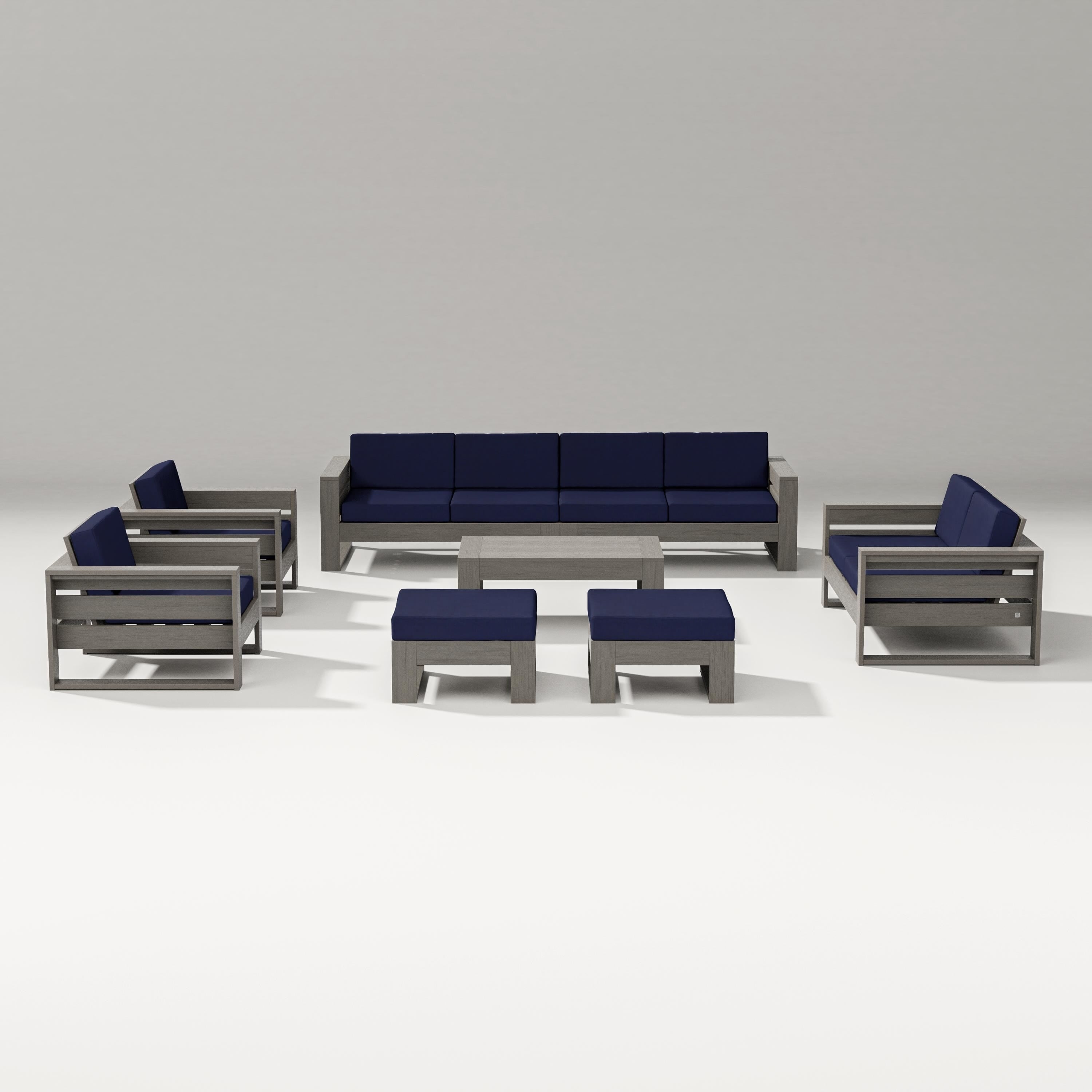 PW Designer Series Latitude 8-Piece Lounge Sofa Set in Driftwood / Navy