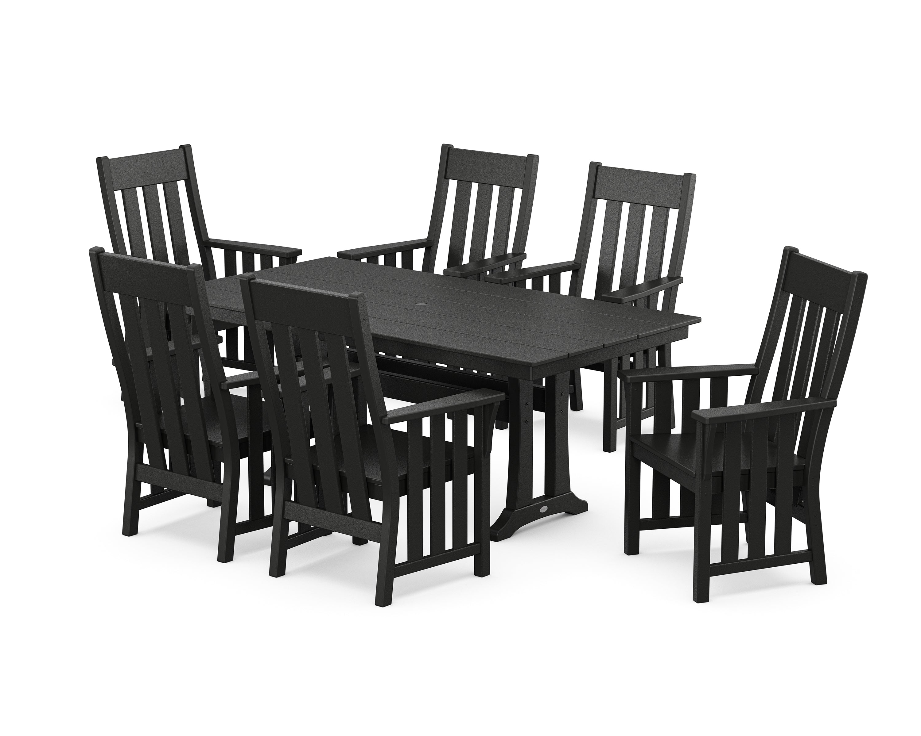 Martha Stewart by POLYWOOD® Acadia Arm Chair 7-Piece Farmhouse Dining Set with Trestle Legs in Black