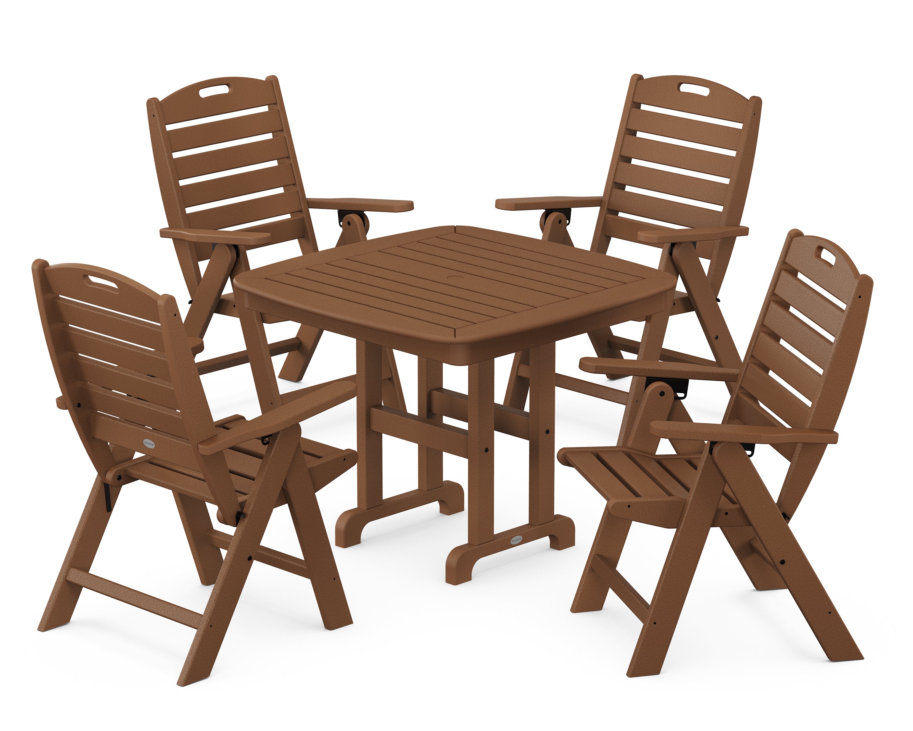 POLYWOOD® Nautical Folding Highback Chair 5-Piece Dining Set in Teak
