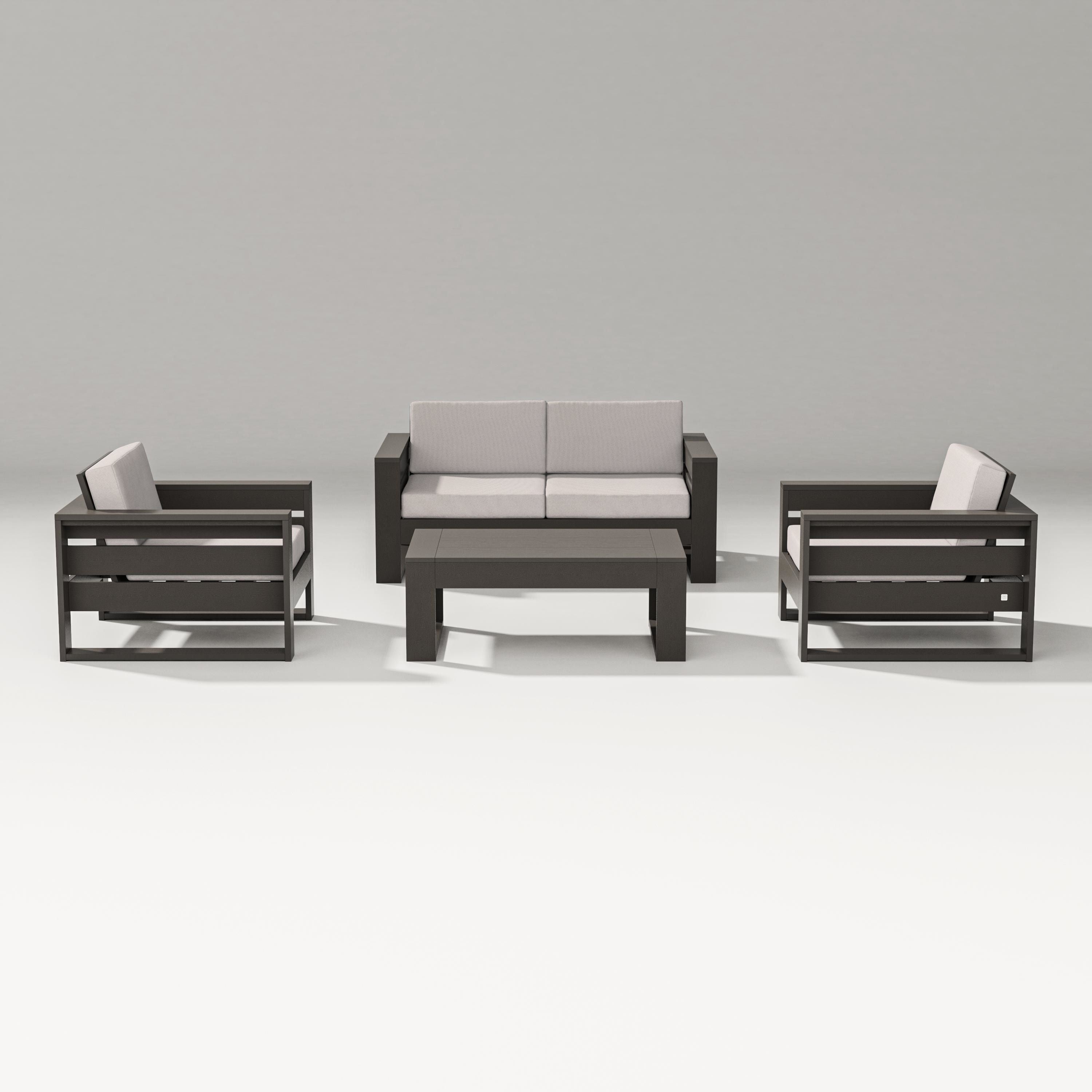 PW Designer Series Latitude 4-Piece Lounge Loveseat Set in Vintage Coffee / Dune Burlap
