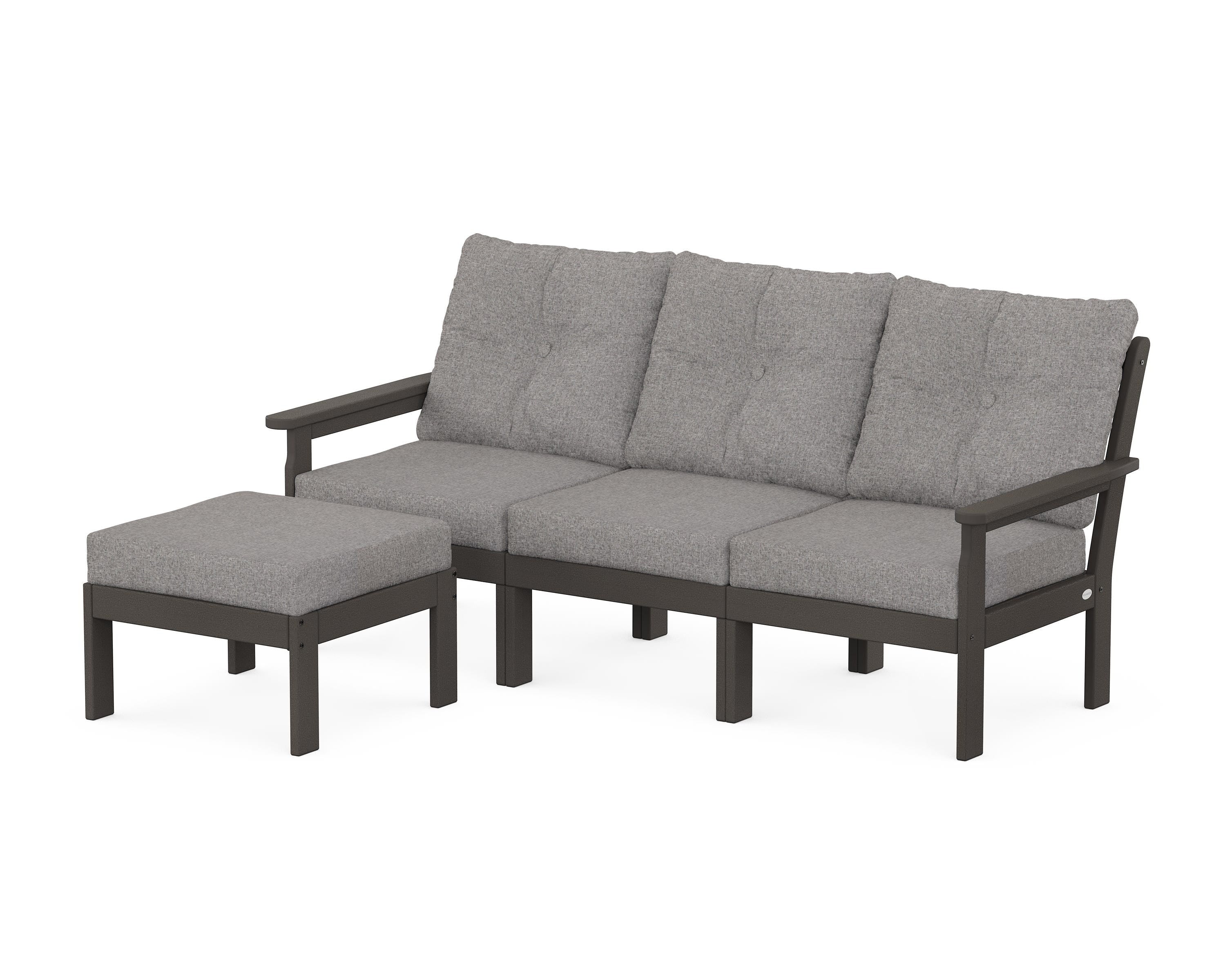 POLYWOOD Vineyard 4-Piece Sectional with Ottoman in Vintage Coffee / Grey Mist