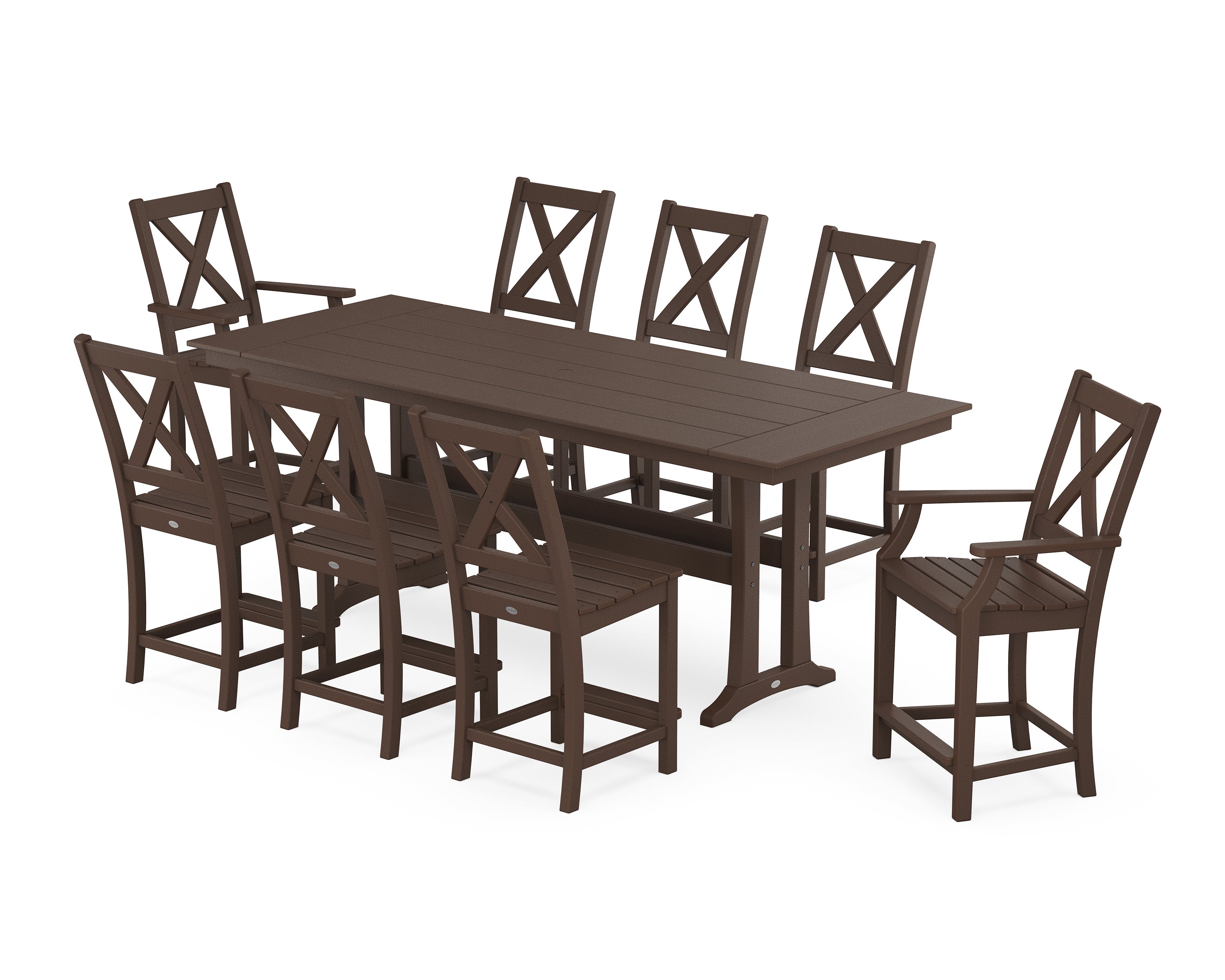 POLYWOOD® Braxton 9-Piece Farmhouse Counter Set with Trestle Legs in Mahogany