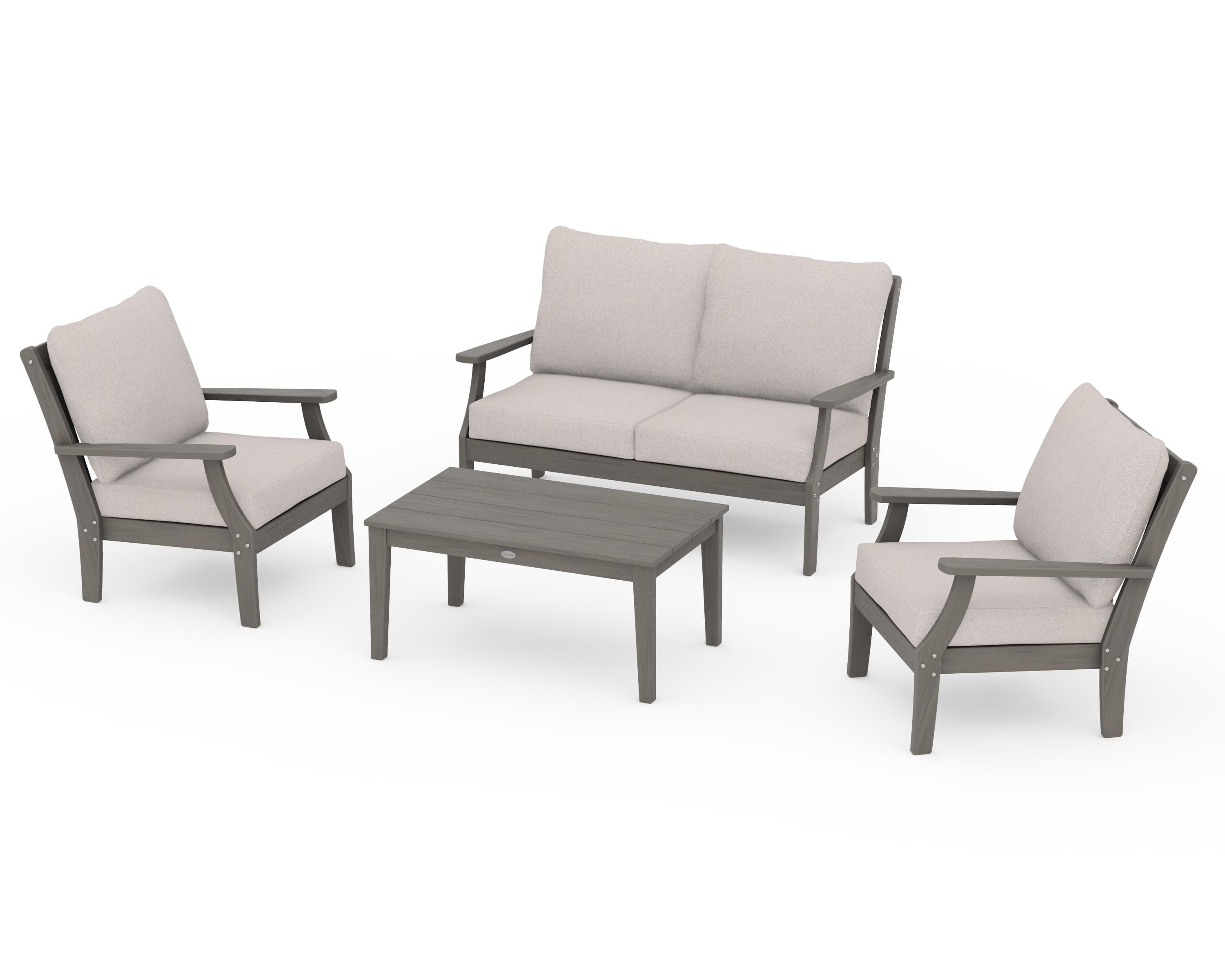 POLYWOOD Braxton 4-Piece Deep Seating Chair Set in Driftwood / Dune Burlap