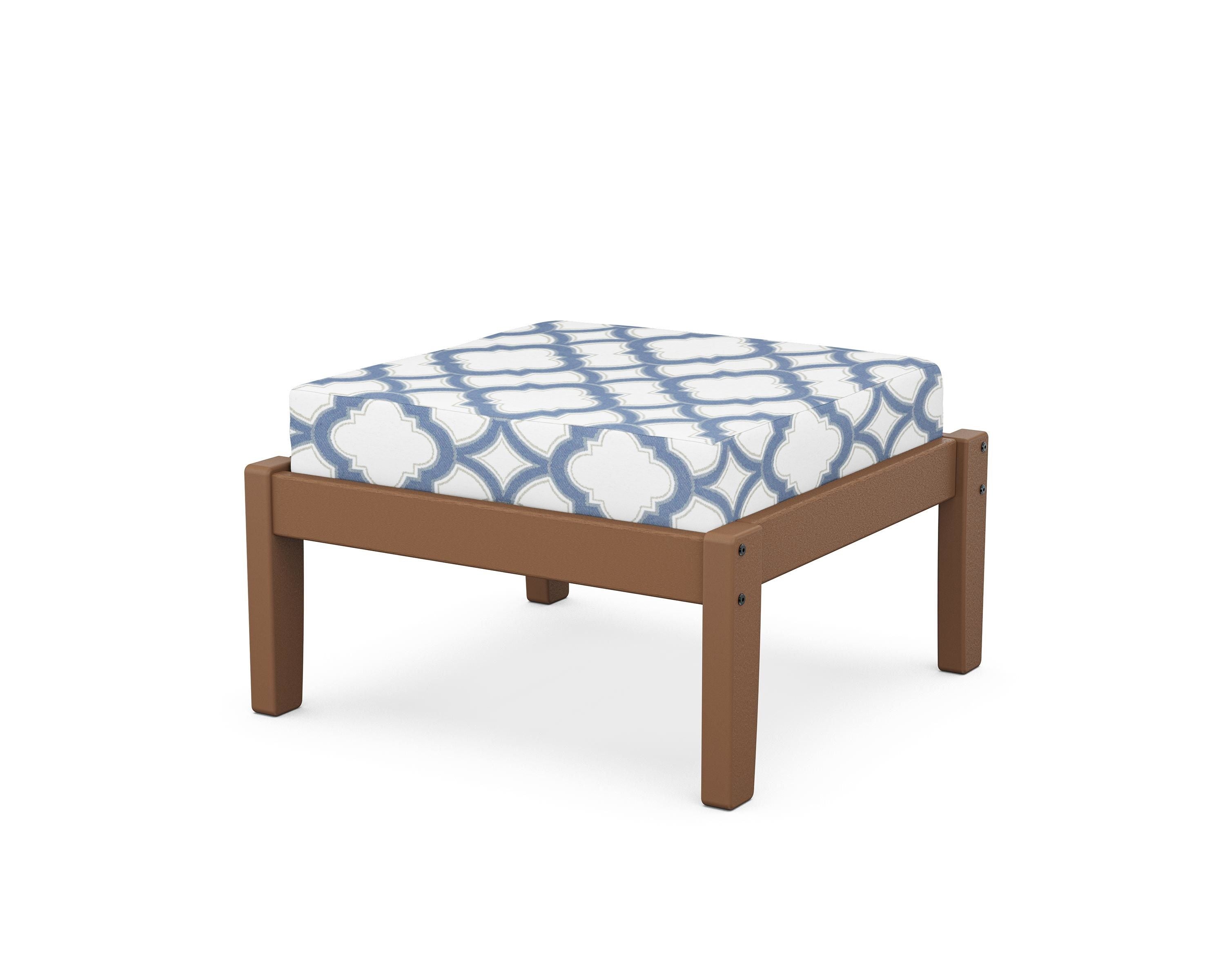 Unbranded Deep Seating Ottoman in Teak / Trellis Sky Blue