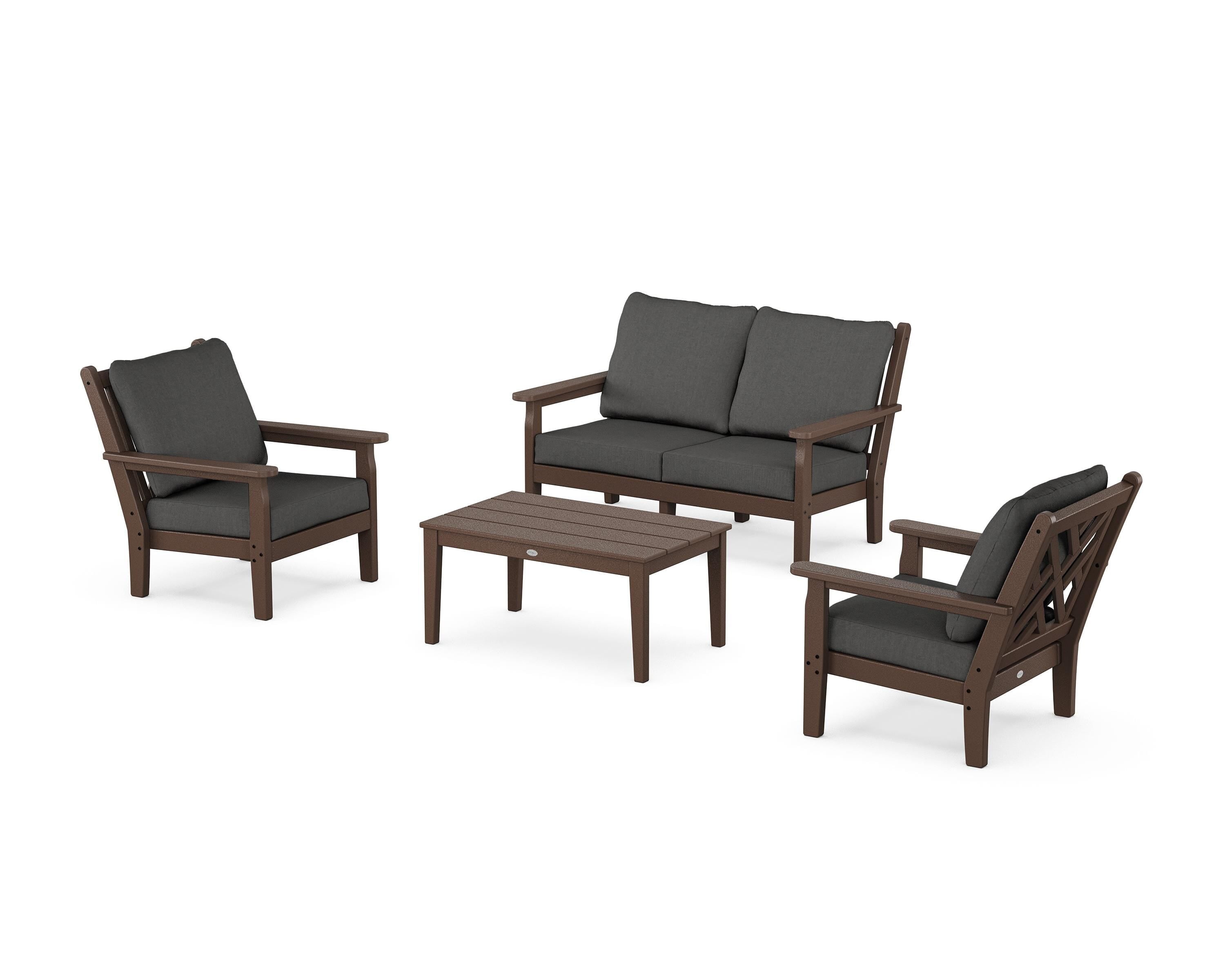 POLYWOOD Chippendale 4-Piece Deep Seating Set with Loveseat in Mahogany / Spectrum Carbon