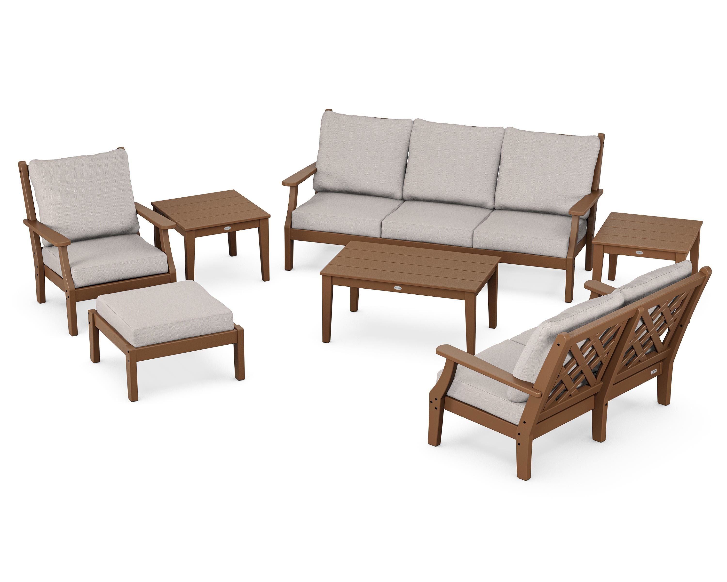 Country Living Wovendale 7-Piece Deep Seating Set in Teak / Dune Burlap