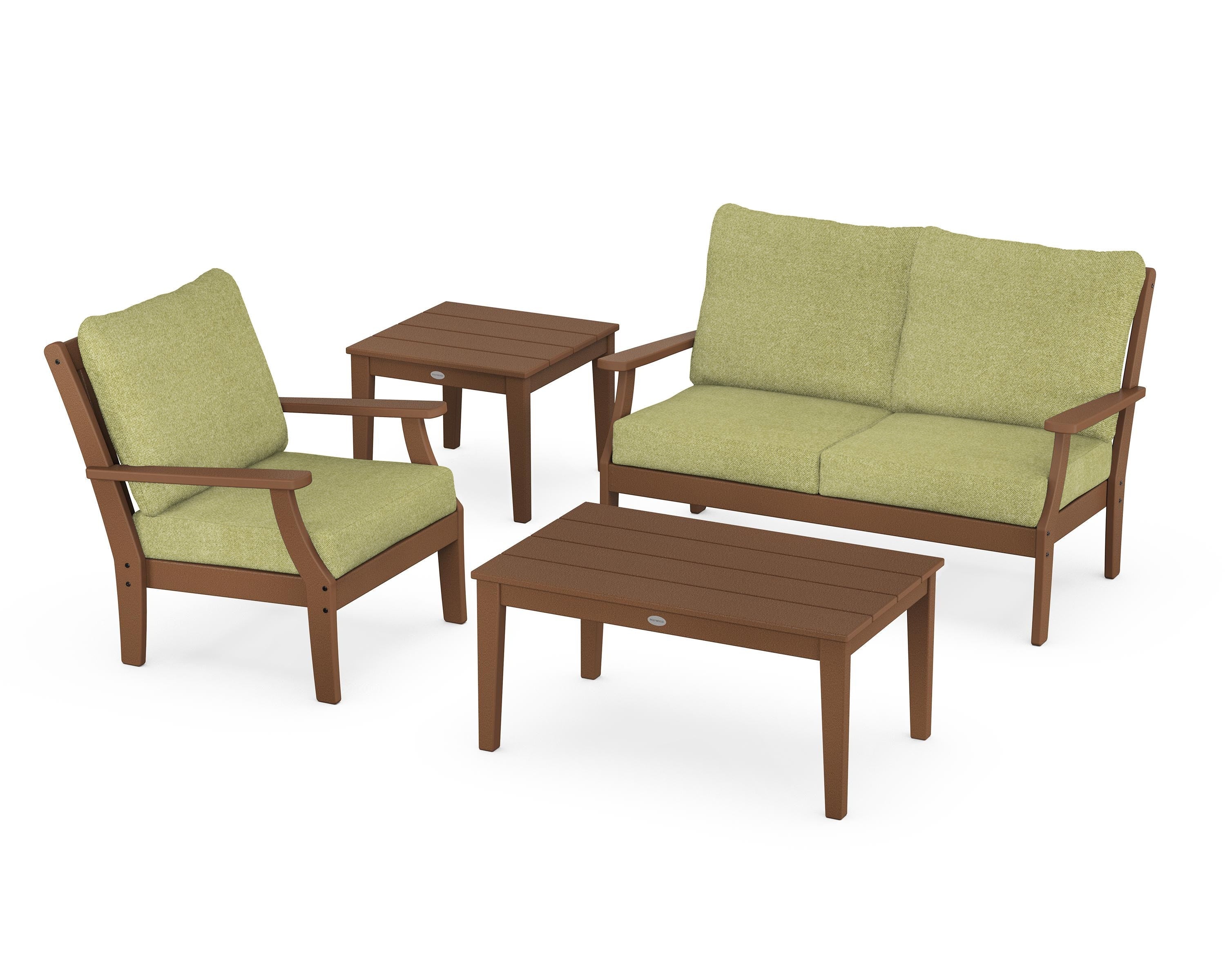 POLYWOOD Braxton 4-Piece Deep Seating Set in Teak / Chartreuse Boucle