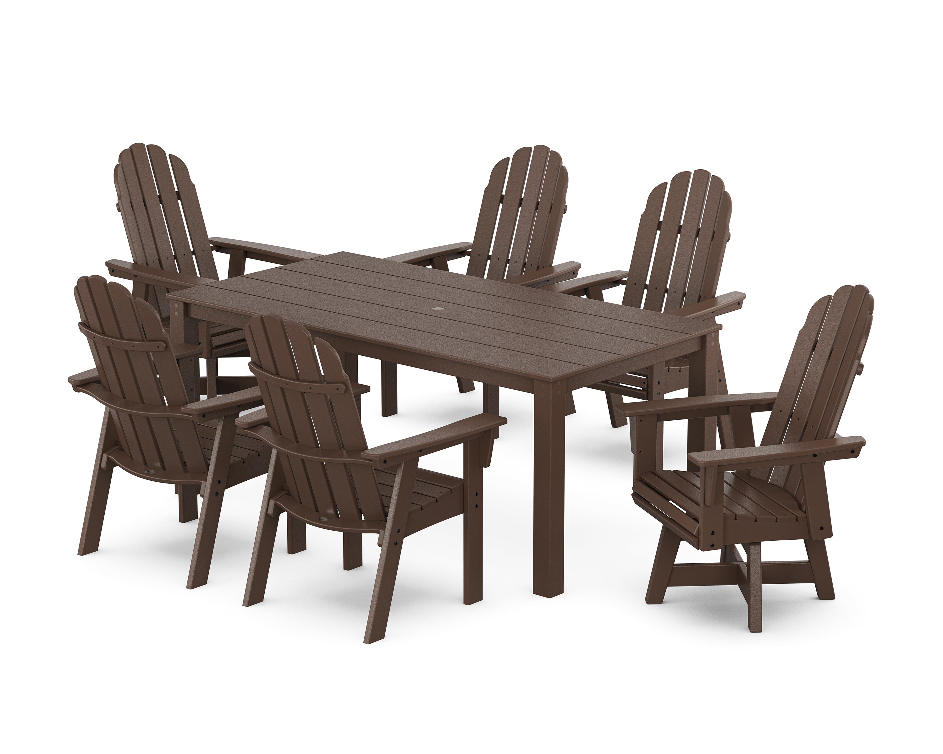 POLYWOOD® Vineyard Curveback Adirondack 7-Piece Parsons Swivel Dining Set in Mahogany