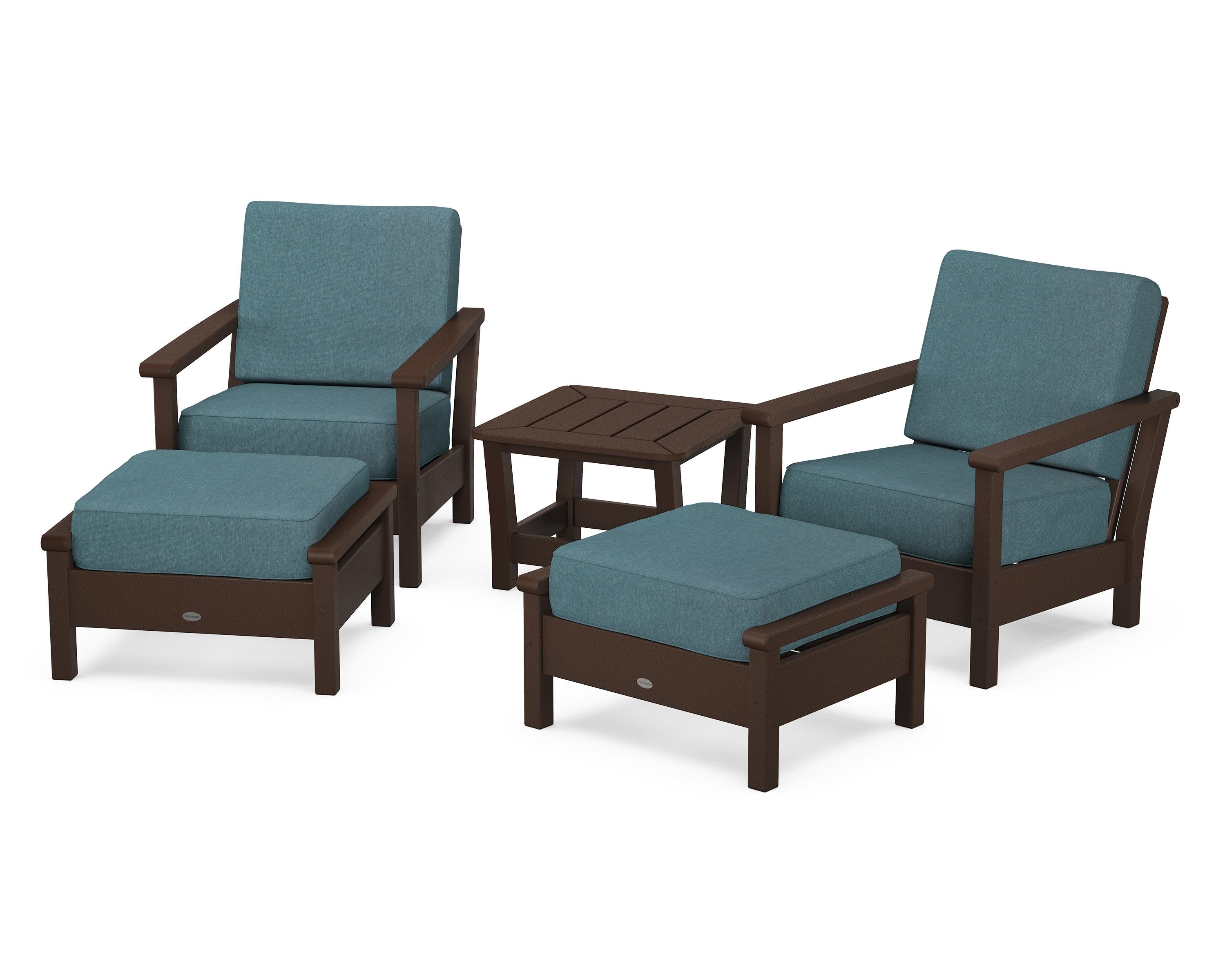 POLYWOOD Harbour 5-Piece Deep Seating Chair Set in Mahogany / Ocean Teal