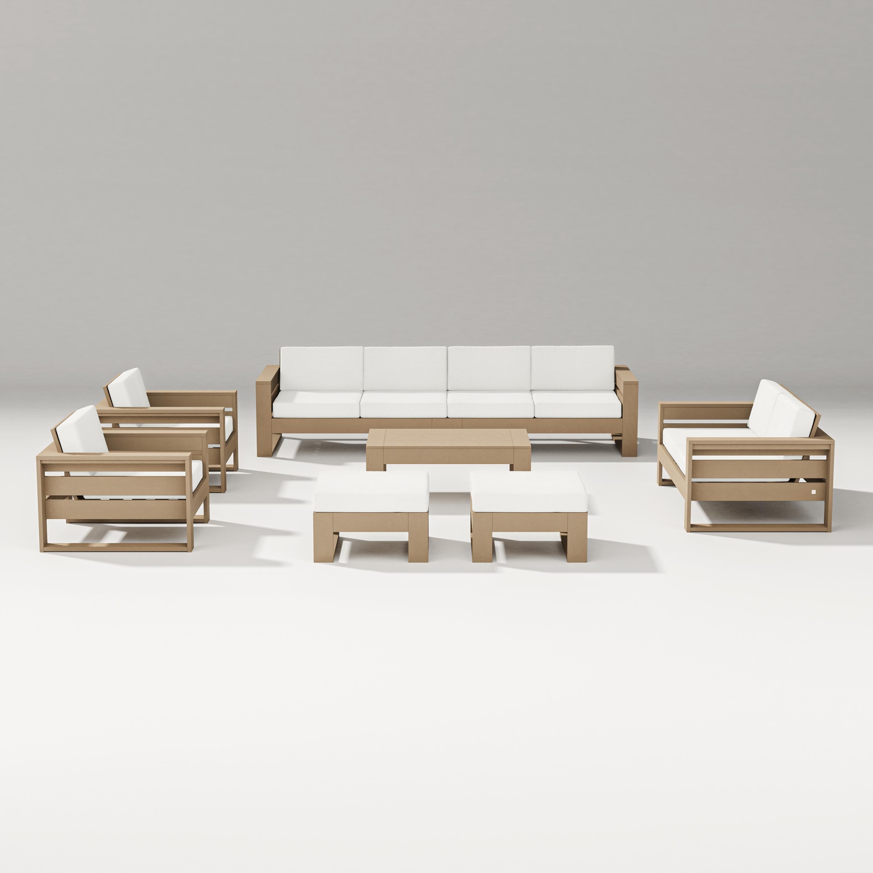 PW Designer Series Latitude 8-Piece Lounge Sofa Set in Vintage Sahara / Natural Linen