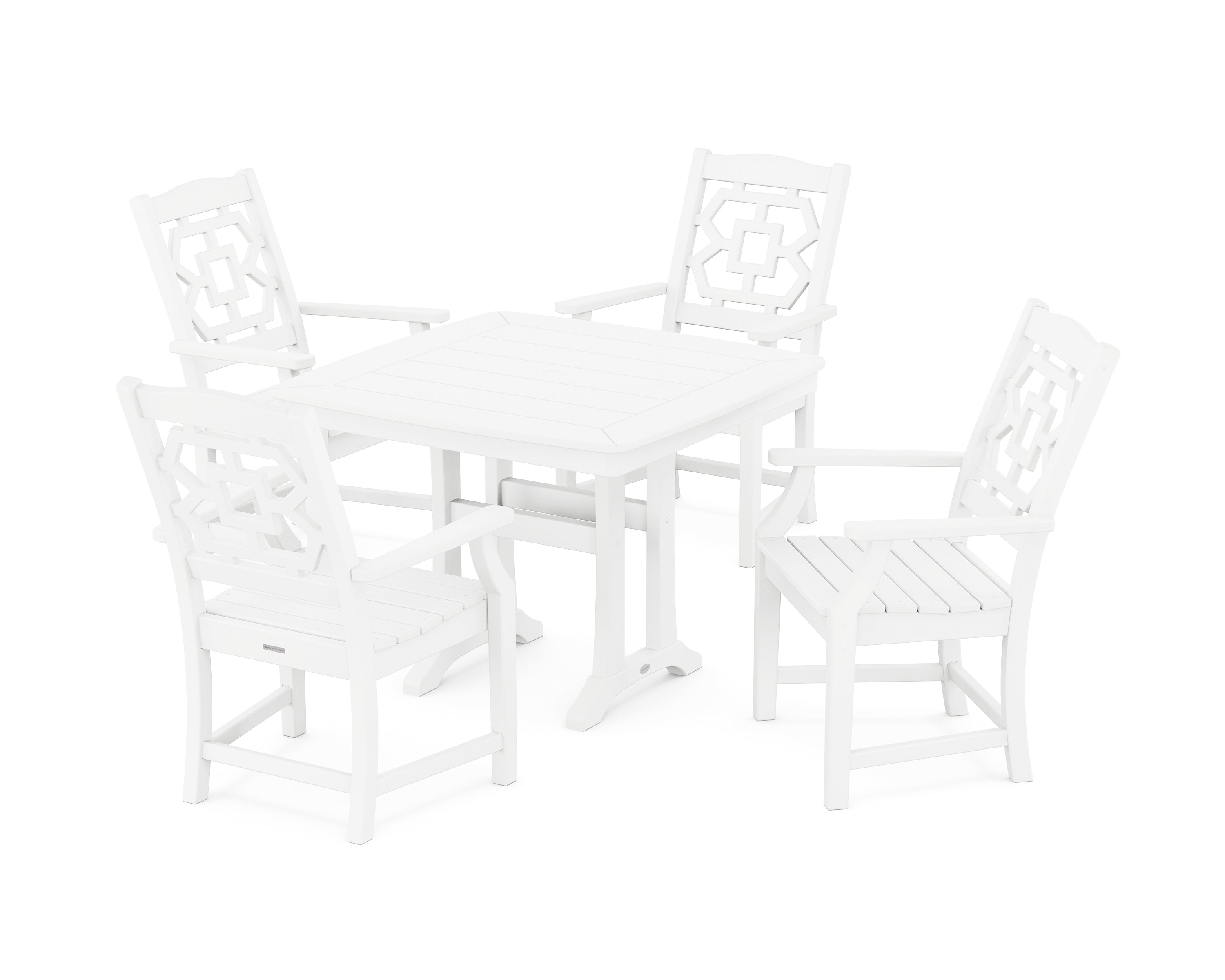 Martha Stewart by POLYWOOD® Chinoiserie 5-Piece Dining Set with Trestle Legs in White