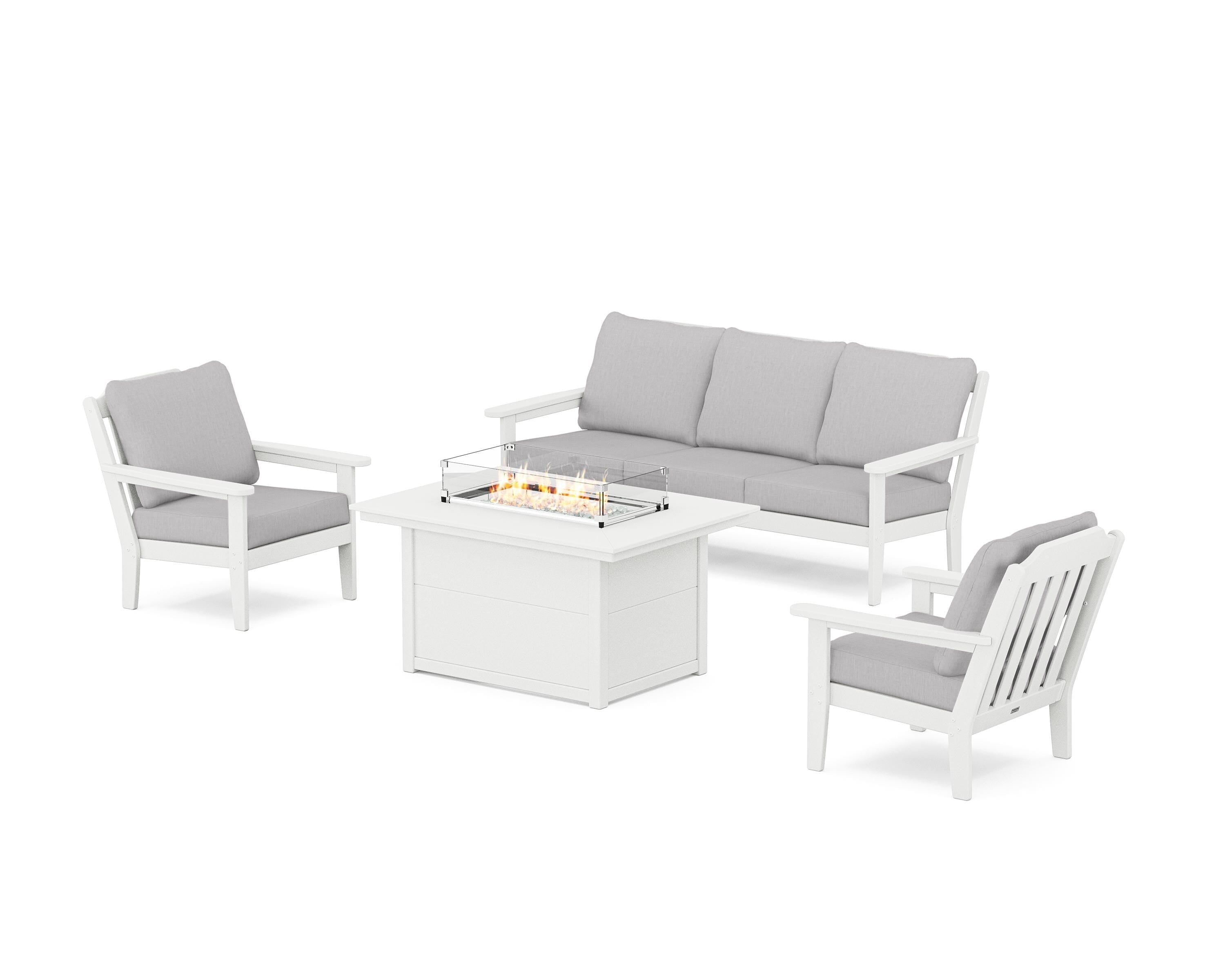 Country Living Cottage Deep Seating Fire Pit Table Set in White / Granite
