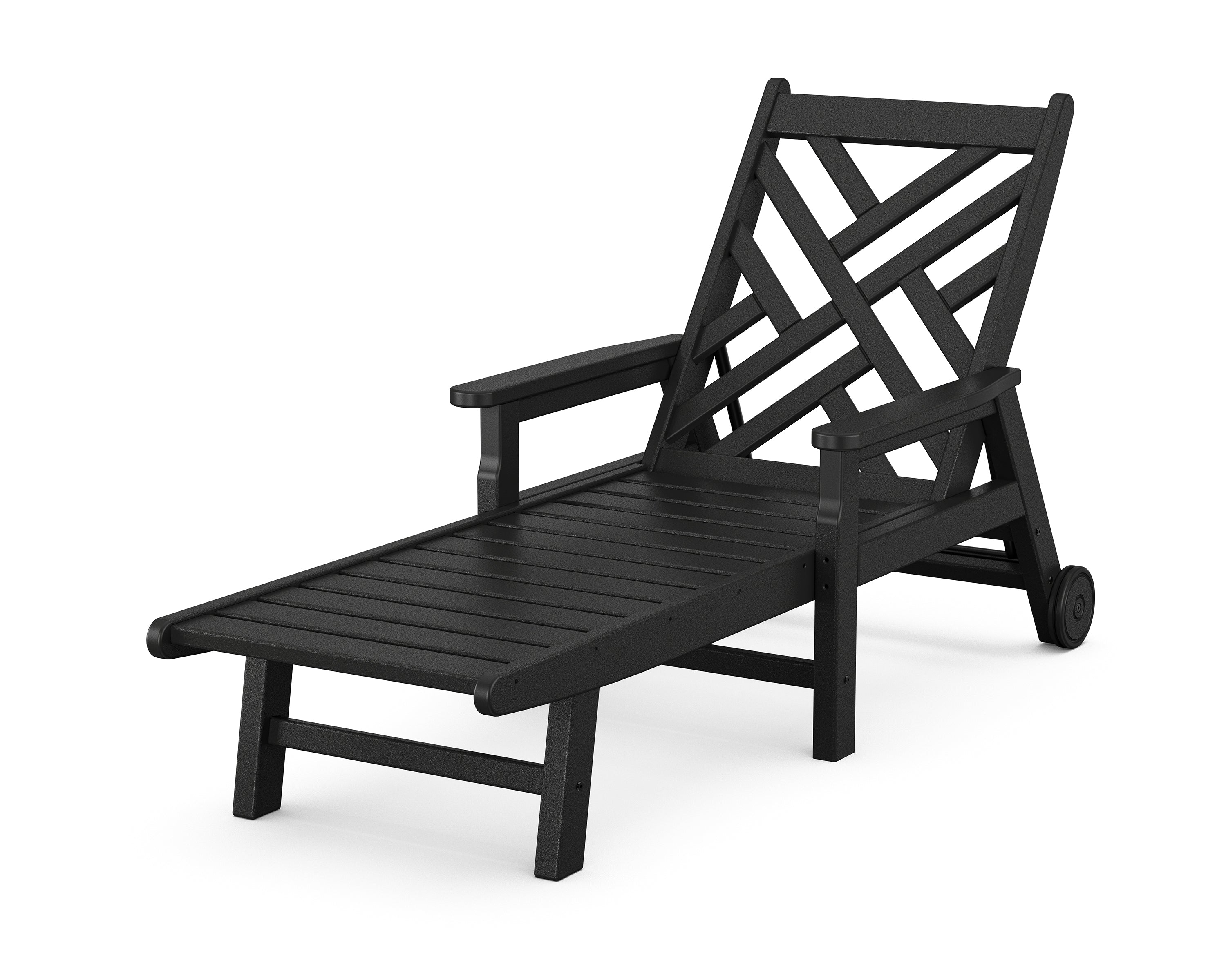 POLYWOOD® Chippendale Chaise with Arms and Wheels in Black