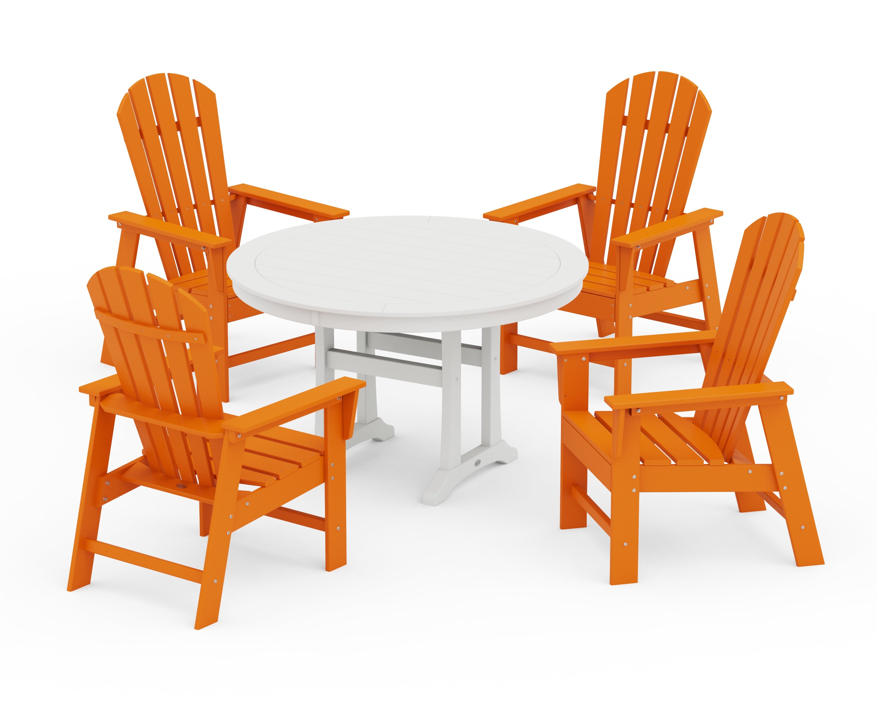 POLYWOOD South Beach 5-Piece Round Dining Set with Trestle Legs in Tangerine / White