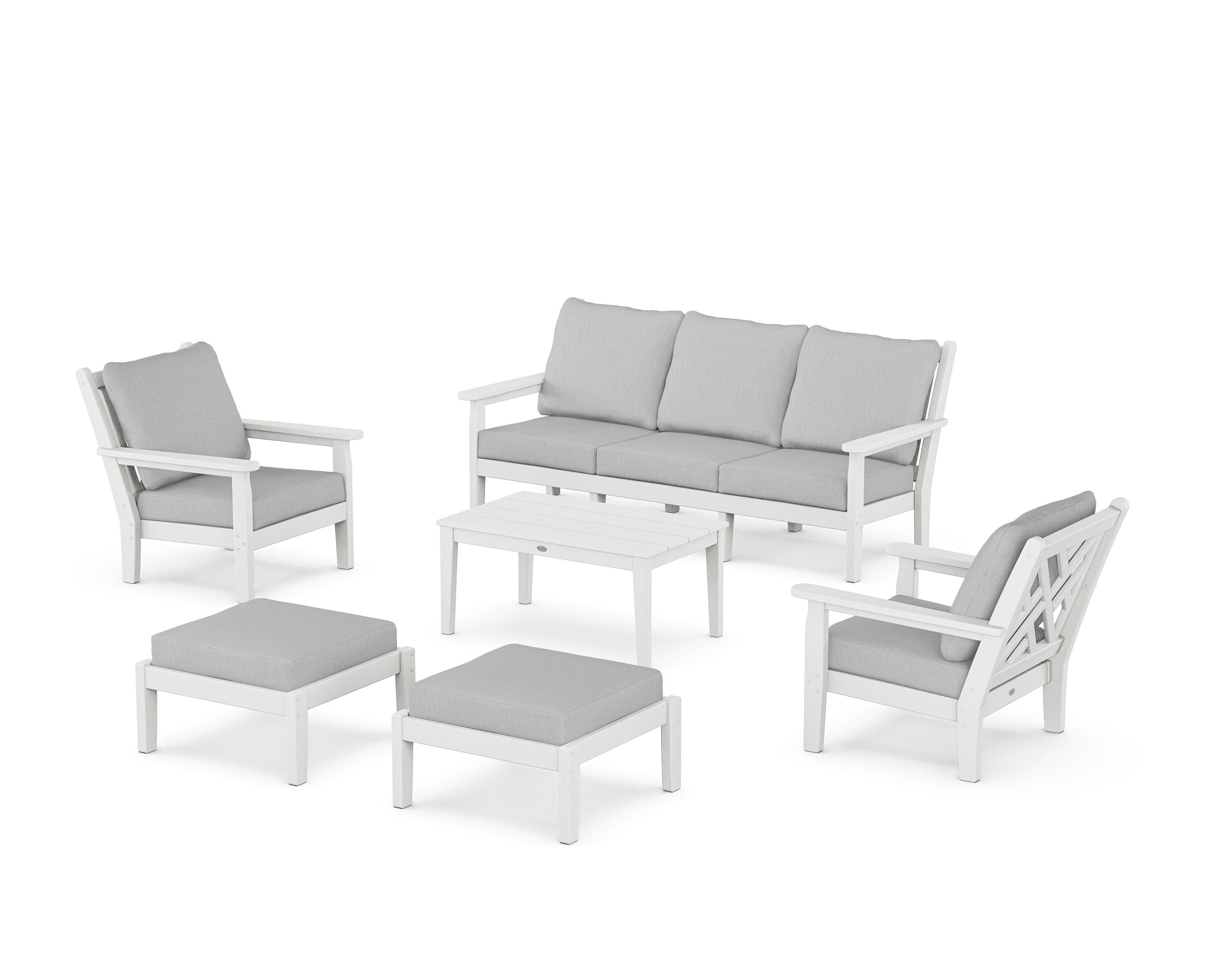 POLYWOOD Chippendale 6-Piece Lounge Sofa Set in White / Granite