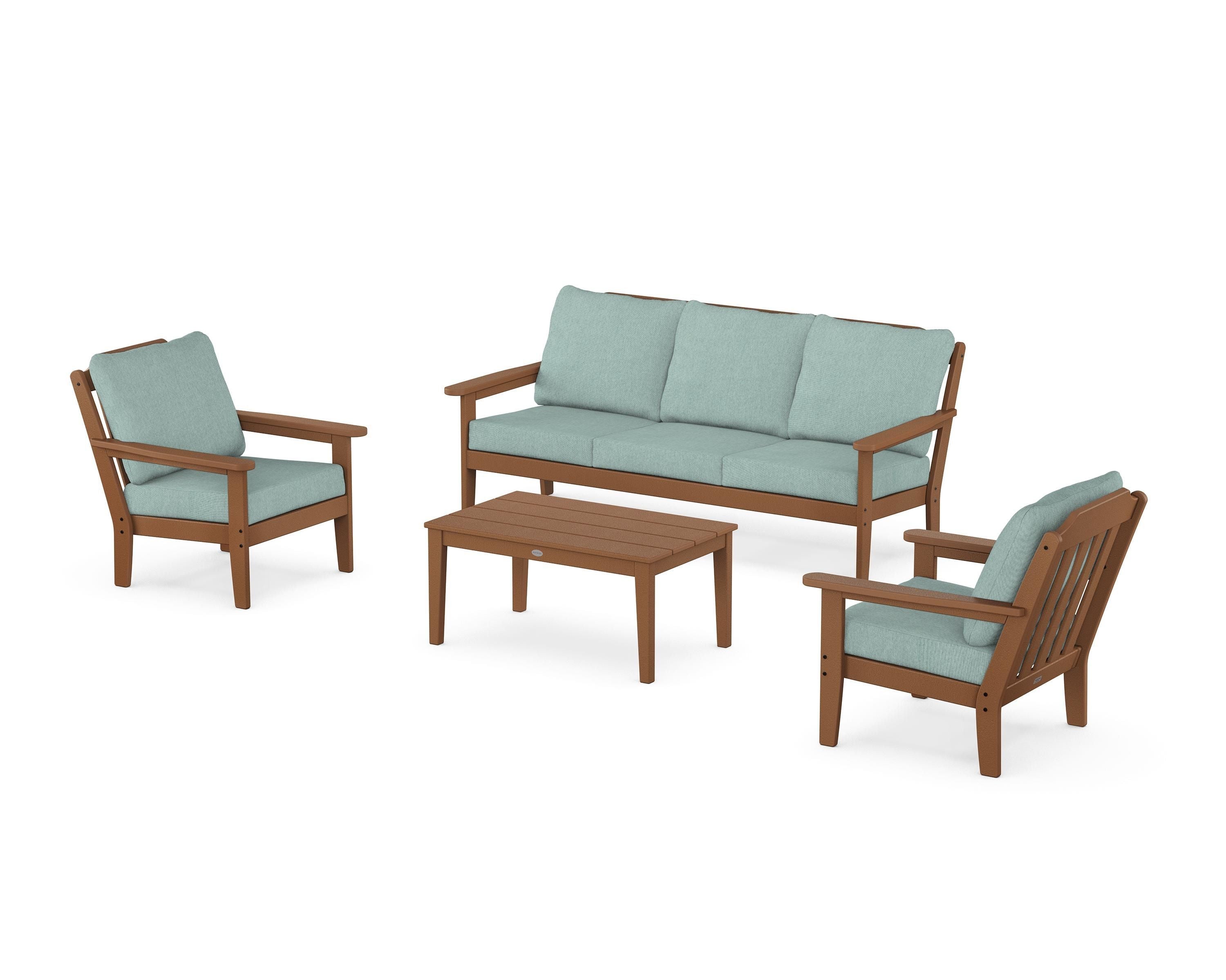 Country Living Cottage 4-Piece Deep Seating Set with Sofa in Teak / Glacier Spa