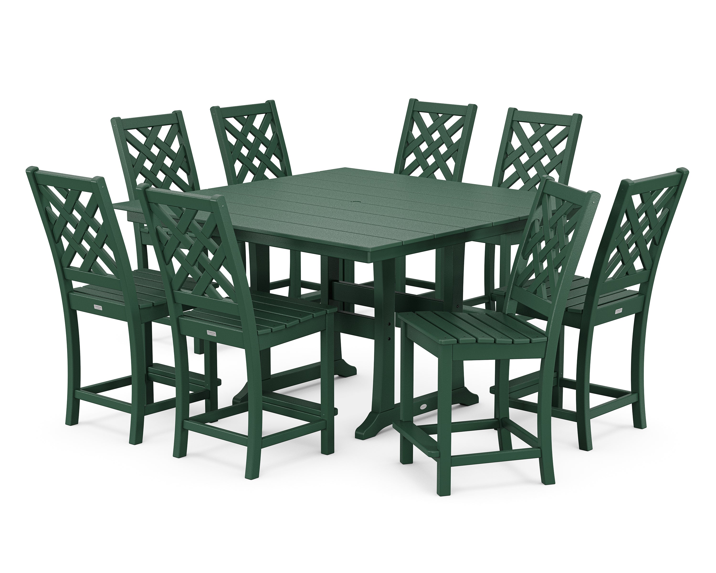 Country Living Wovendale Side Chair 9-Piece Square Farmhouse Counter Set with Trestle Legs in Green