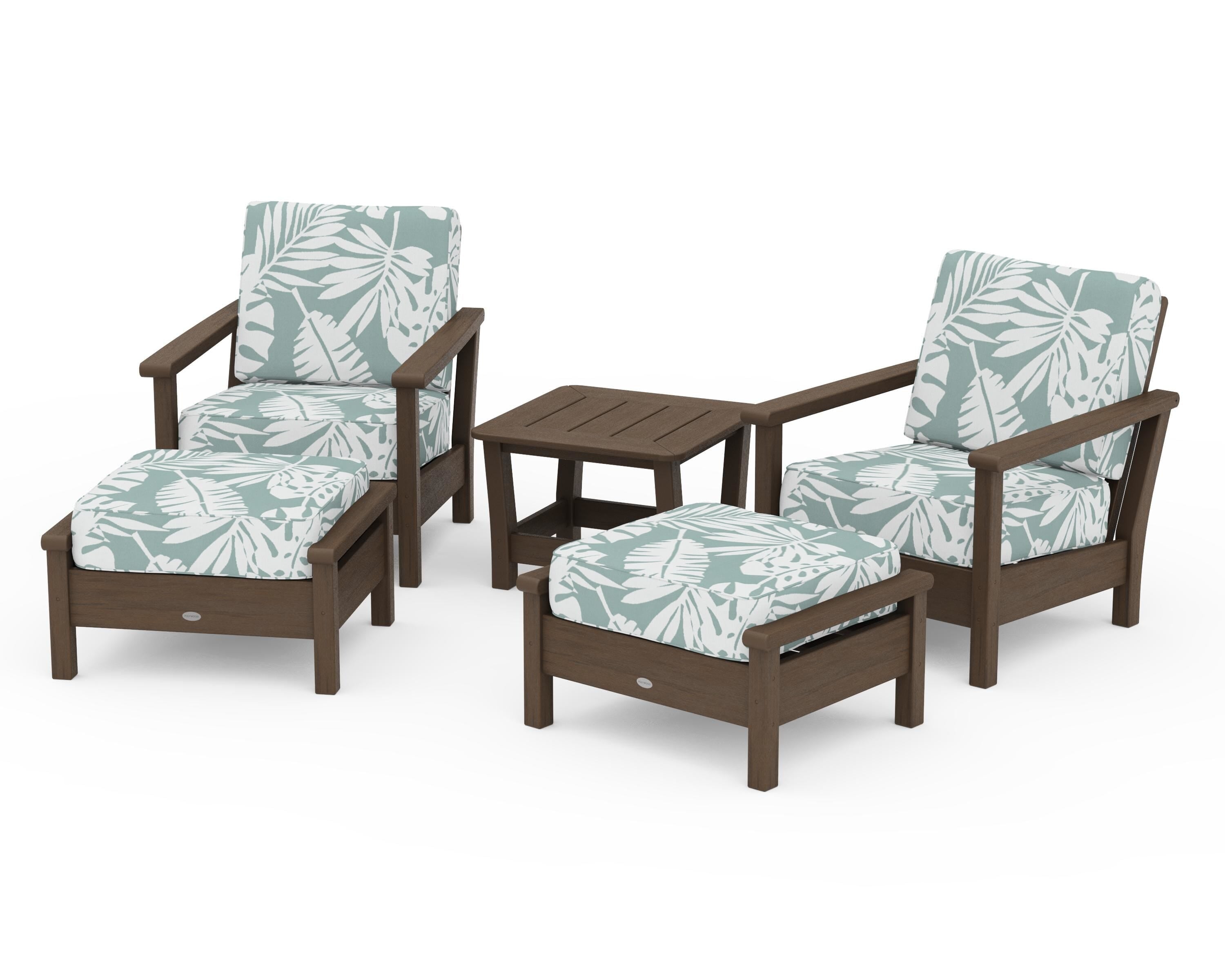 POLYWOOD Harbour 5-Piece Deep Seating Chair Set in Kona / Leaf Glacier Spa