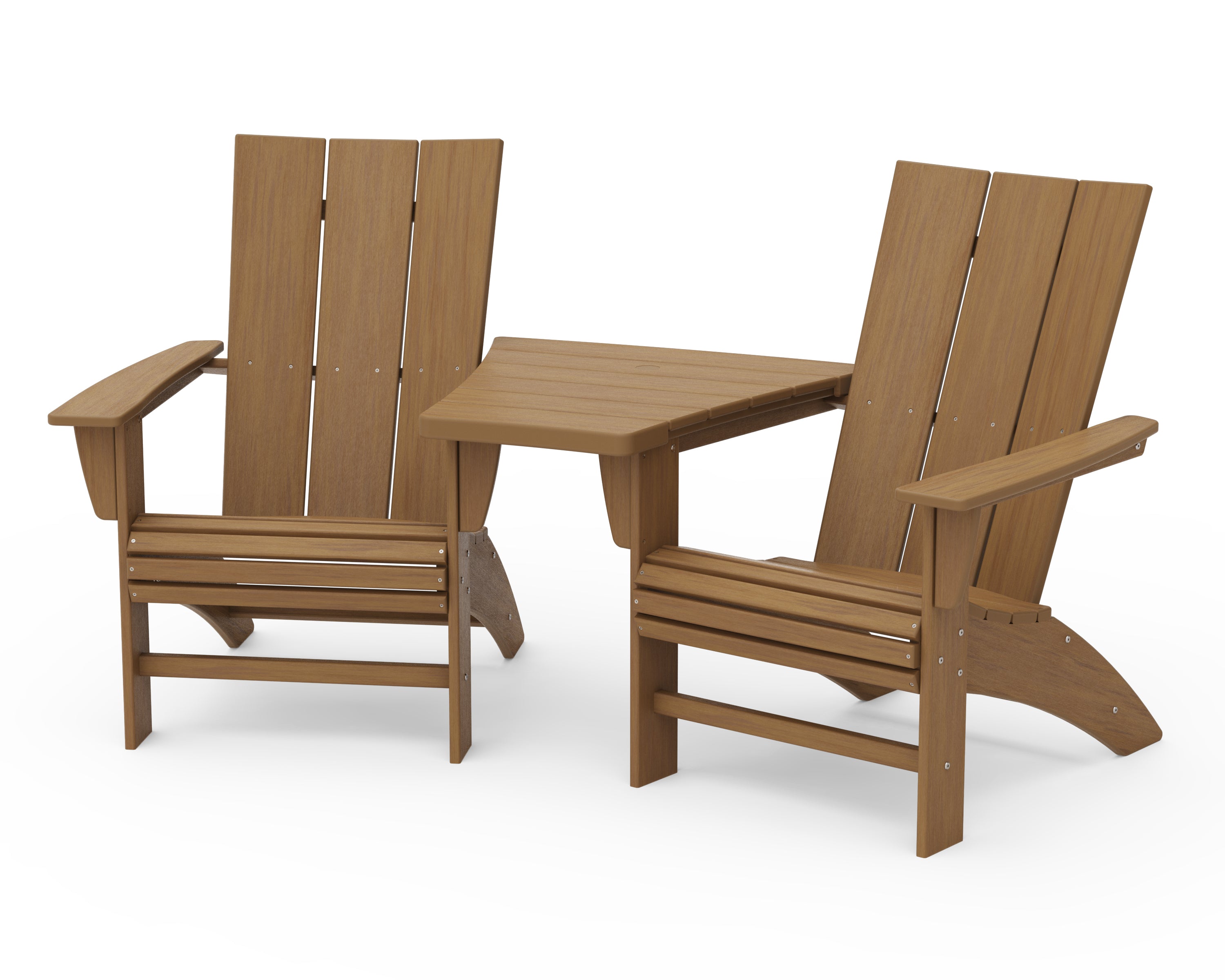 POLYWOOD Modern 3-Piece Curveback Adirondack Set with Angled Connecting Table in Natural