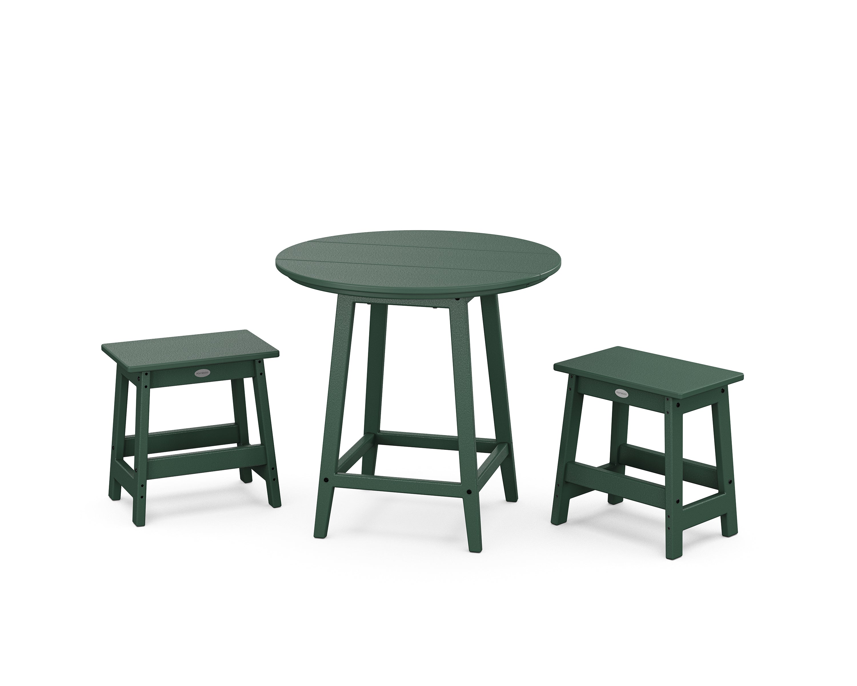 POLYWOOD Modern Studio Stool 3-Piece Round Bistro Set in Green