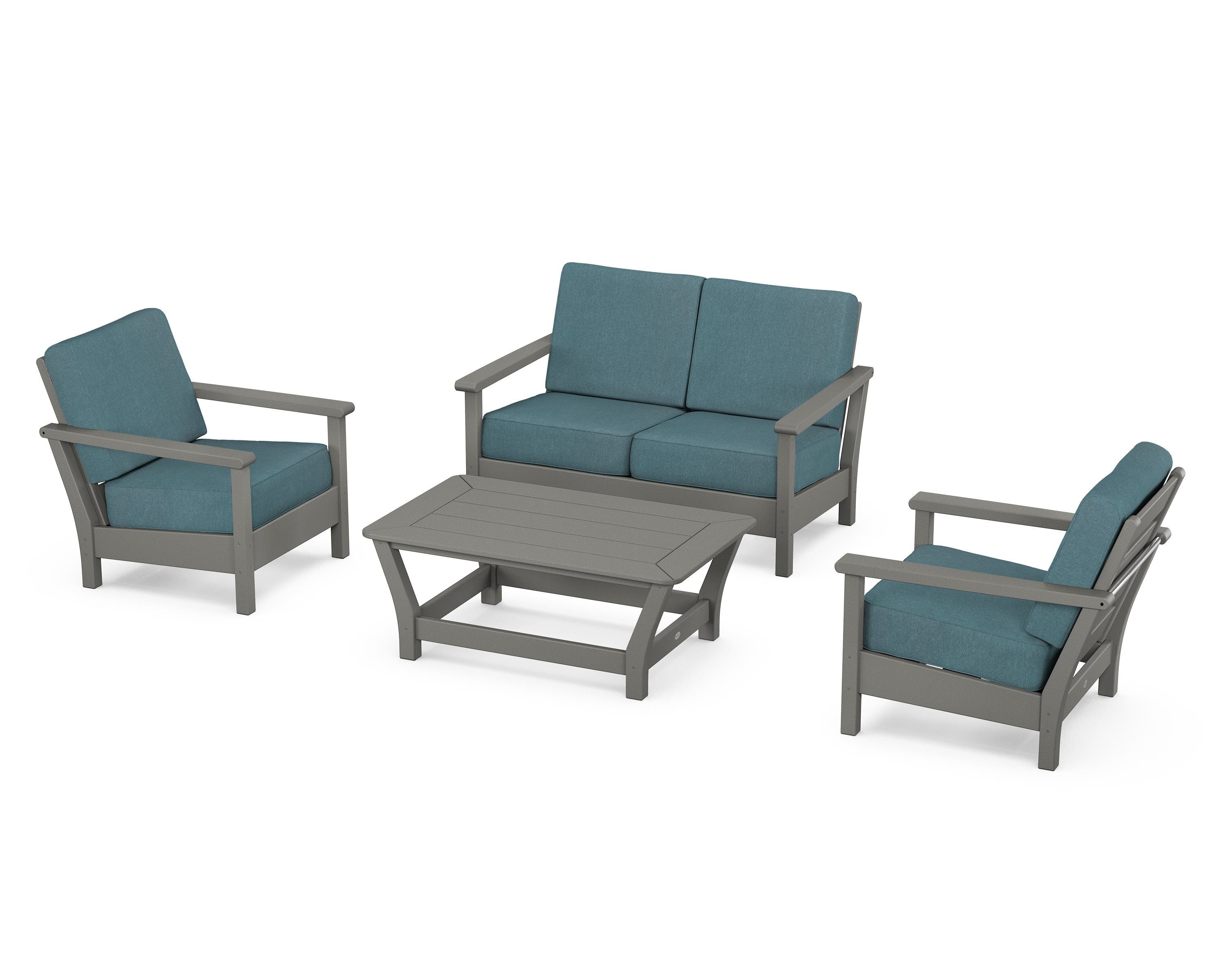 POLYWOOD Harbour 4-Piece Deep Seating Set in Slate Grey / Ocean Teal