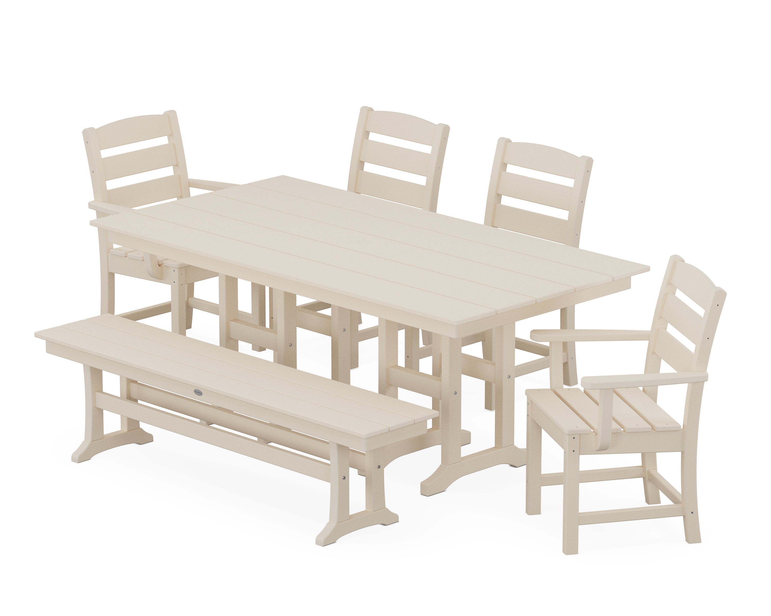 POLYWOOD Lakeside 6-Piece Farmhouse Dining Set with Bench in Sand
