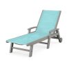 POLYWOOD Coastal Chaise with Wheels in Slate Grey / Dupioni Aquamarine Sling