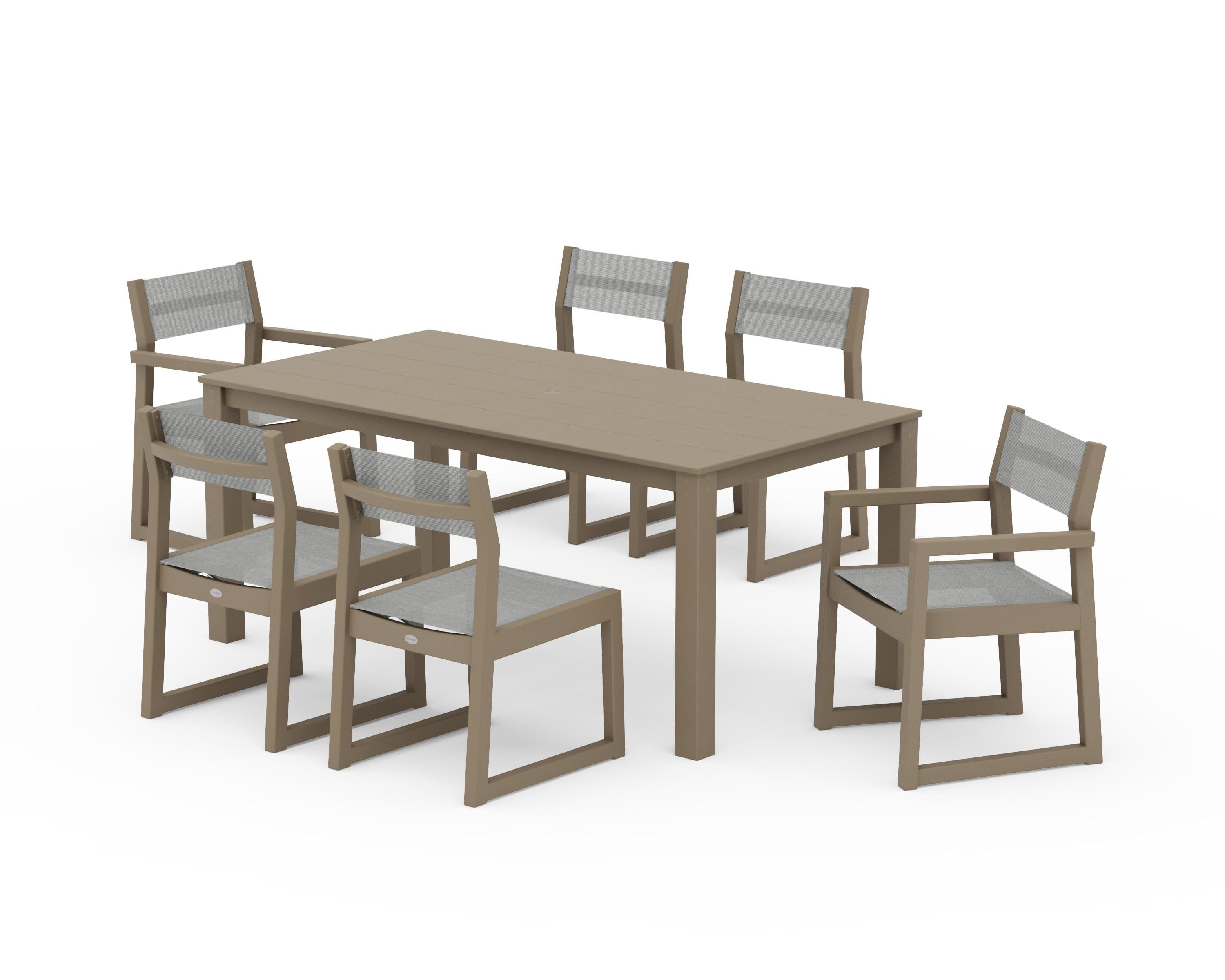 POLYWOOD EDGE Sling 7-Piece Parsons Dining Set in Vintage Sahara / Metallic Sling