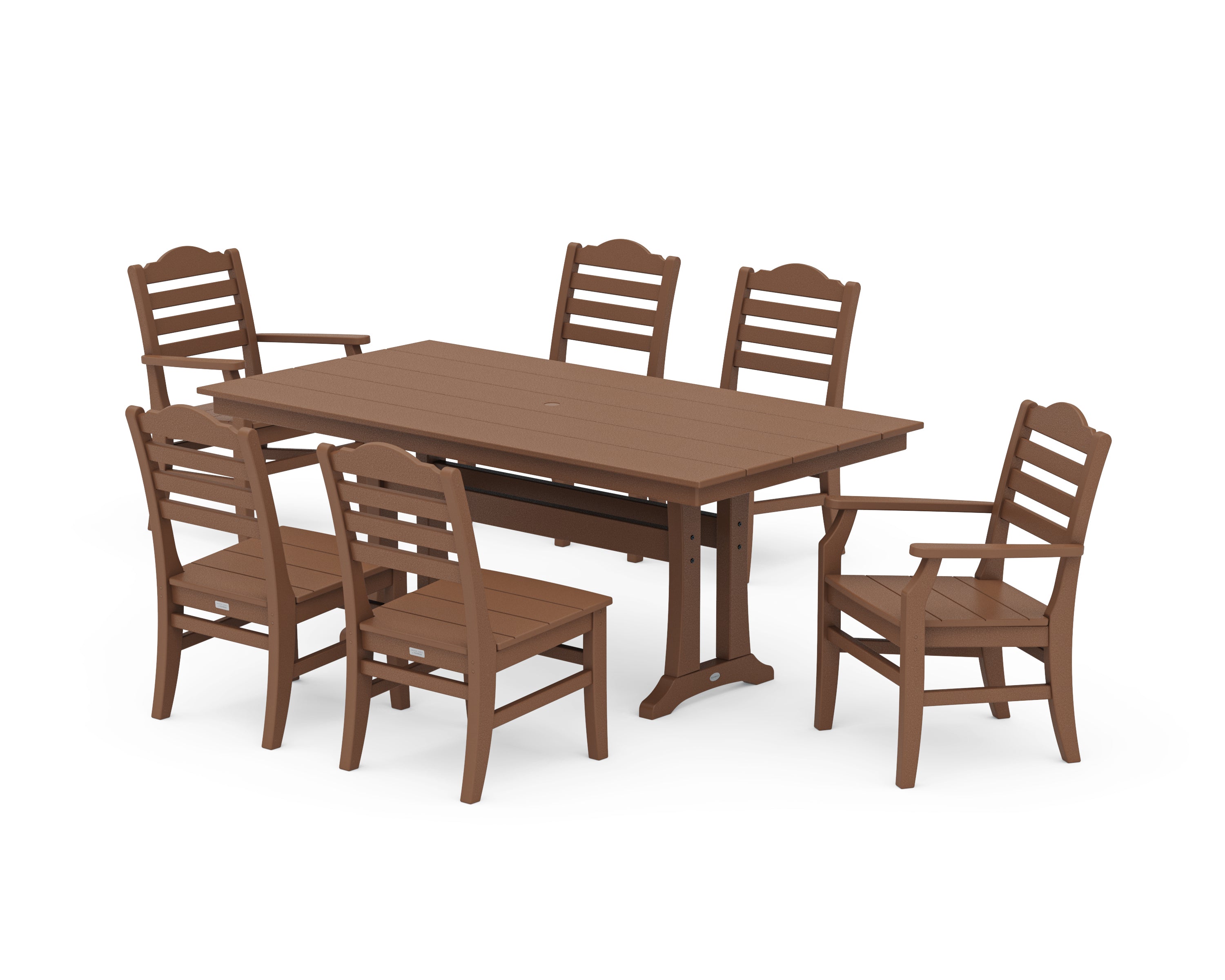 POLYWOOD Savannah 7-Piece Farmhouse Dining Set with Trestle Legs in Teak