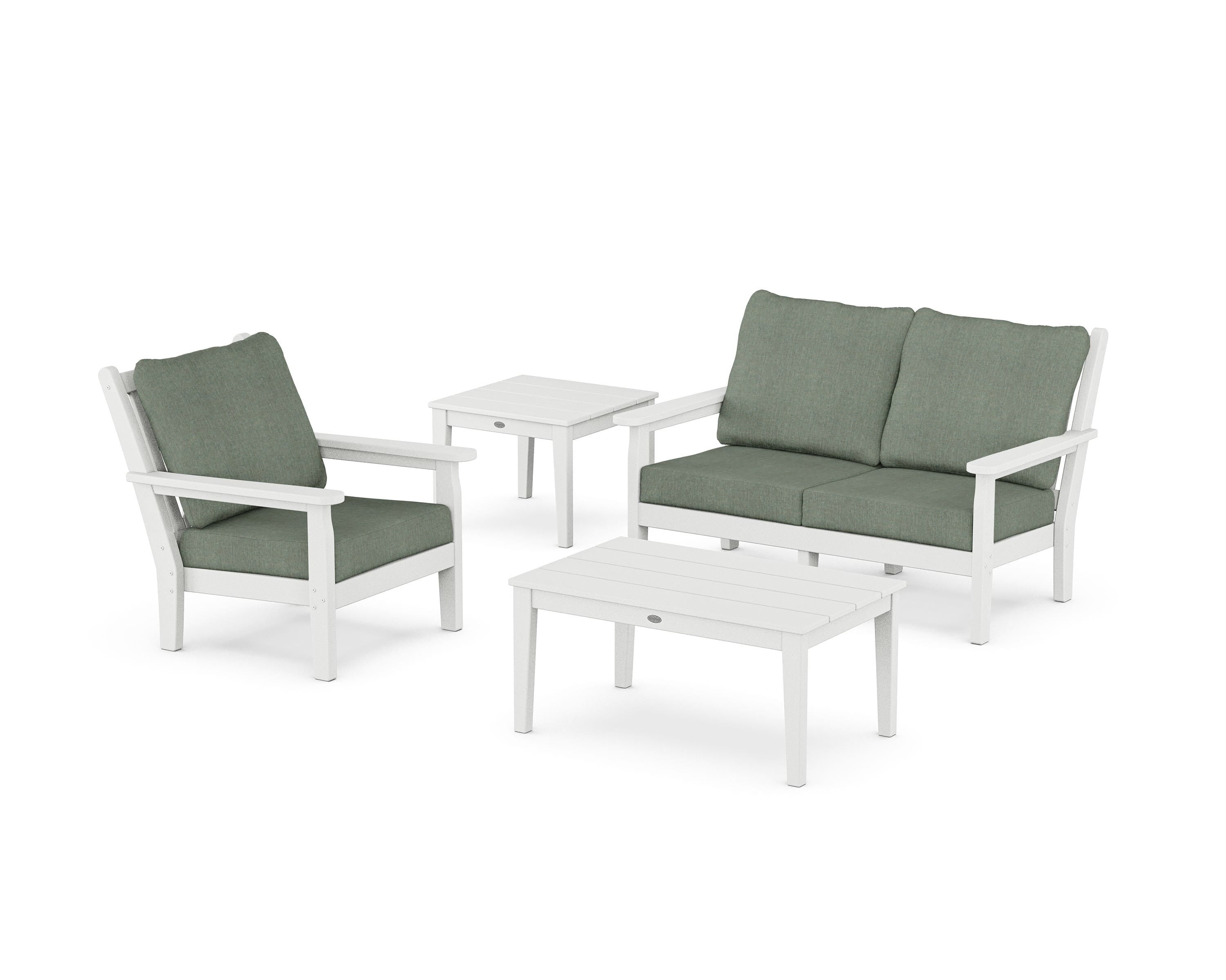 POLYWOOD Chippendale 4-Piece Deep Seating Set in White / Cast Sage