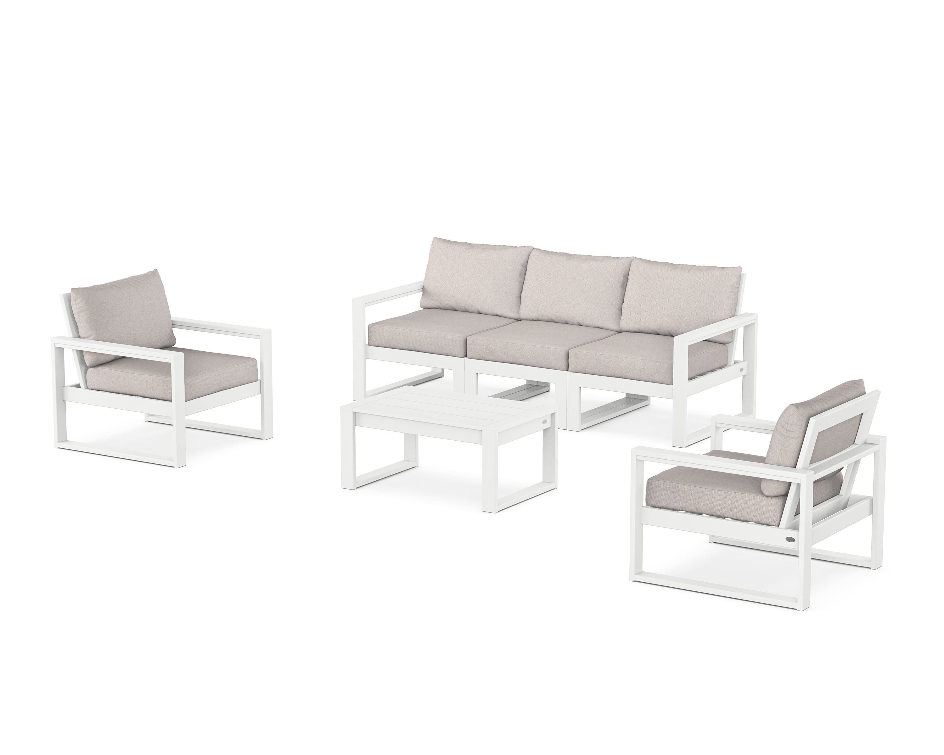 POLYWOOD EDGE Sectional 4-Piece Deep Seating Set with Sofa in White / Dune Burlap
