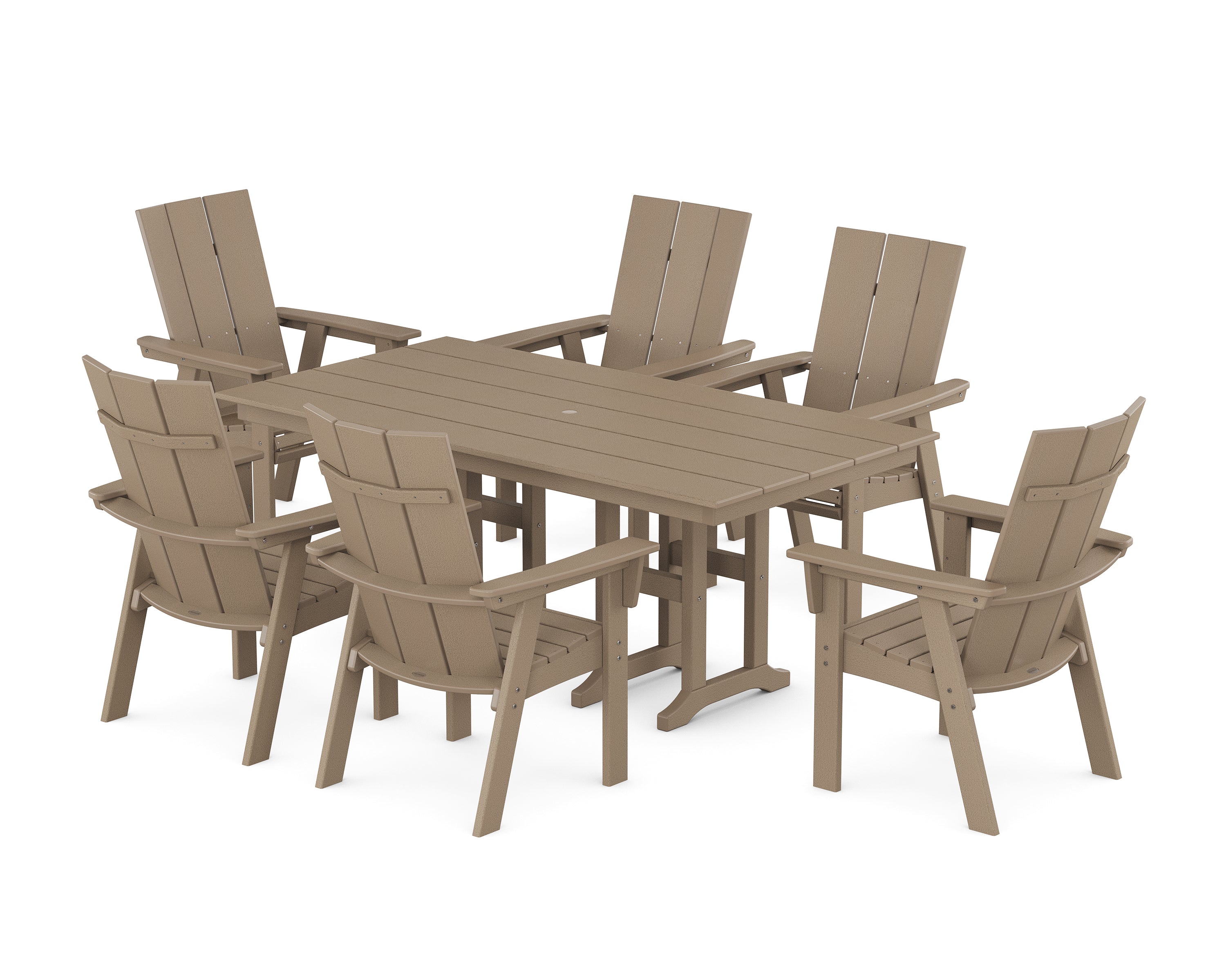 POLYWOOD Modern Curveback Adirondack 7-Piece Farmhouse Dining Set in Vintage Sahara