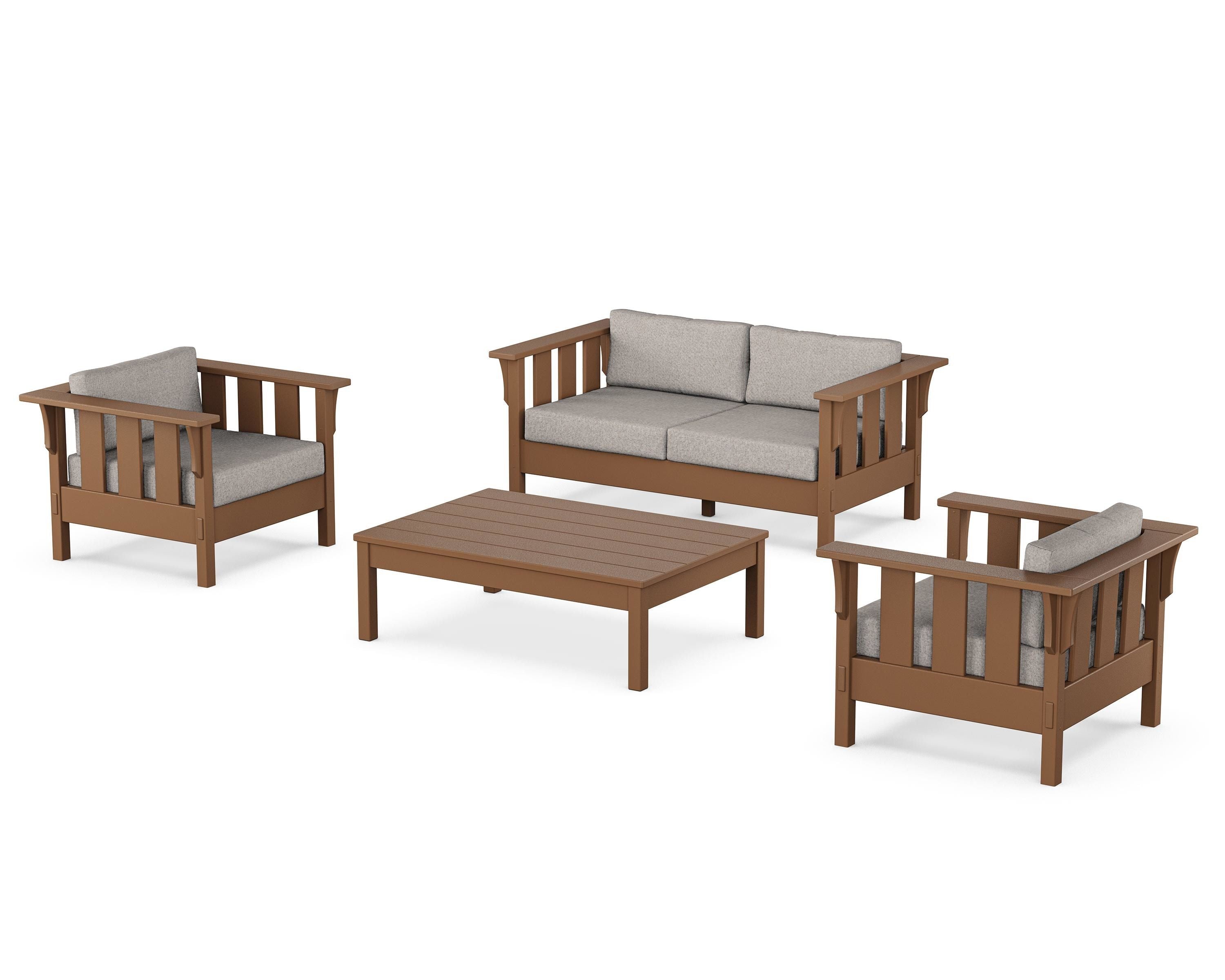 Martha Stewart by POLYWOOD Acadia 4-Piece Deep Seating Set with Loveseat in Teak / Weathered Tweed
