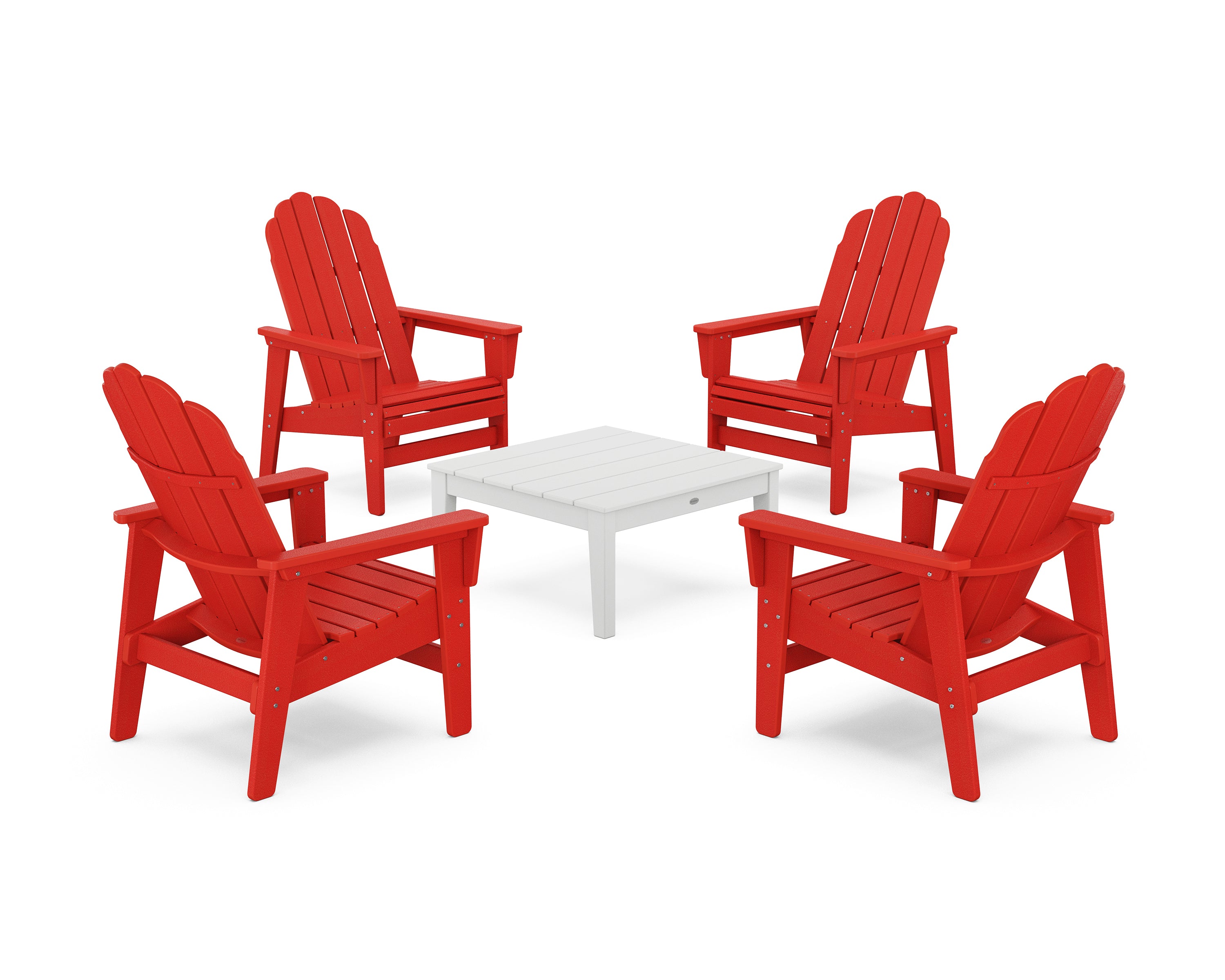 POLYWOOD® 5-Piece Vineyard Grand Upright Adirondack Chair Conversation Group in Sunset Red / White