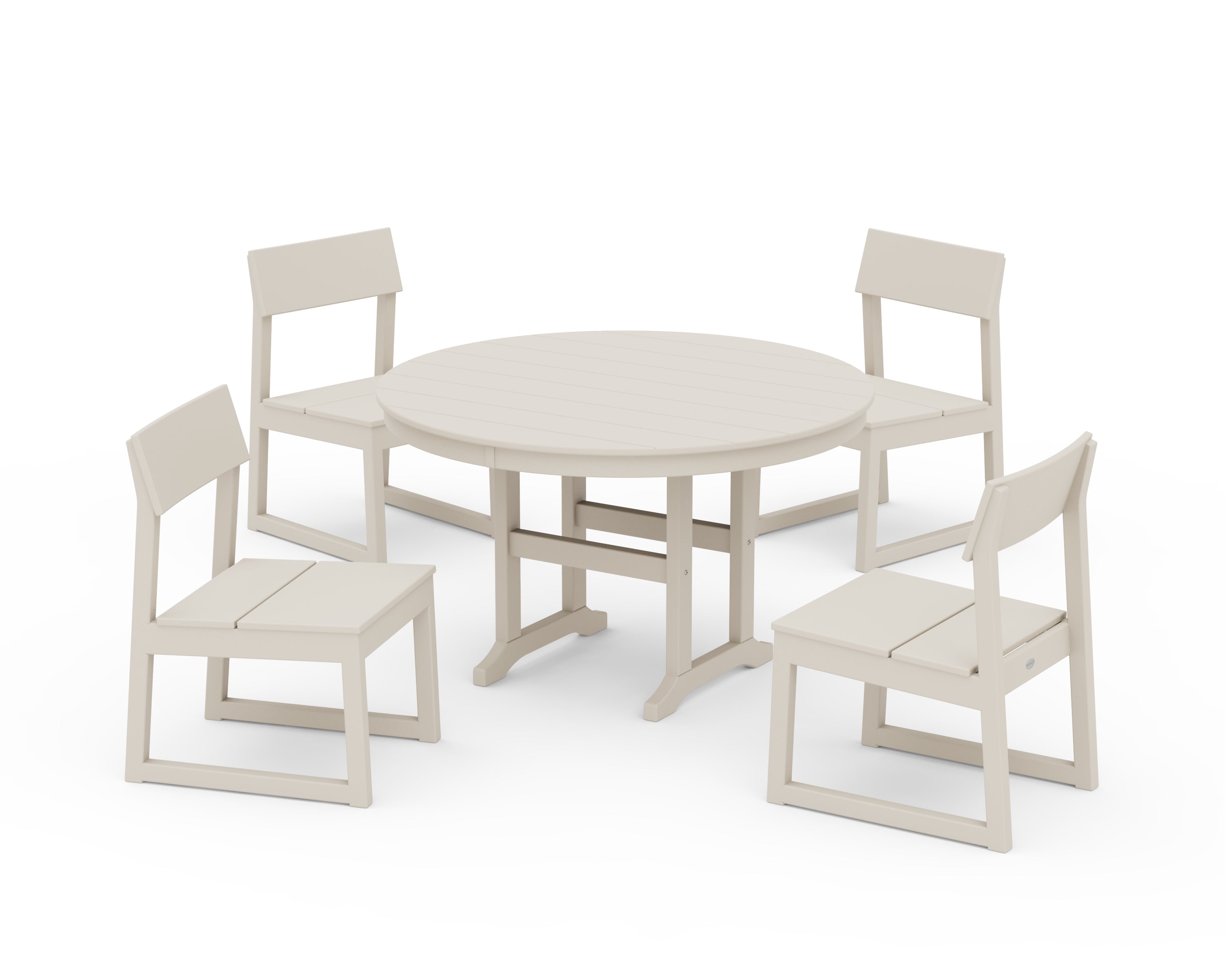 POLYWOOD EDGE Side Chair 5-Piece Round Farmhouse Dining Set in Sand
