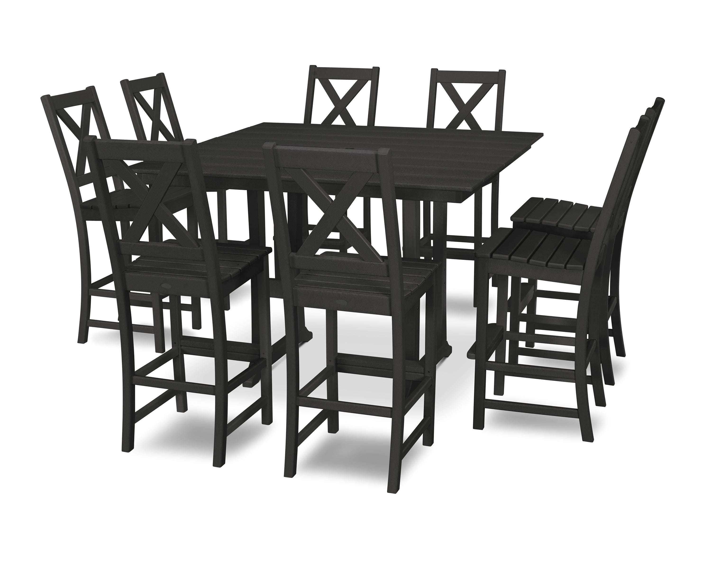 POLYWOOD® Braxton 9-Piece Farmhouse Trestle Bar Set in Black