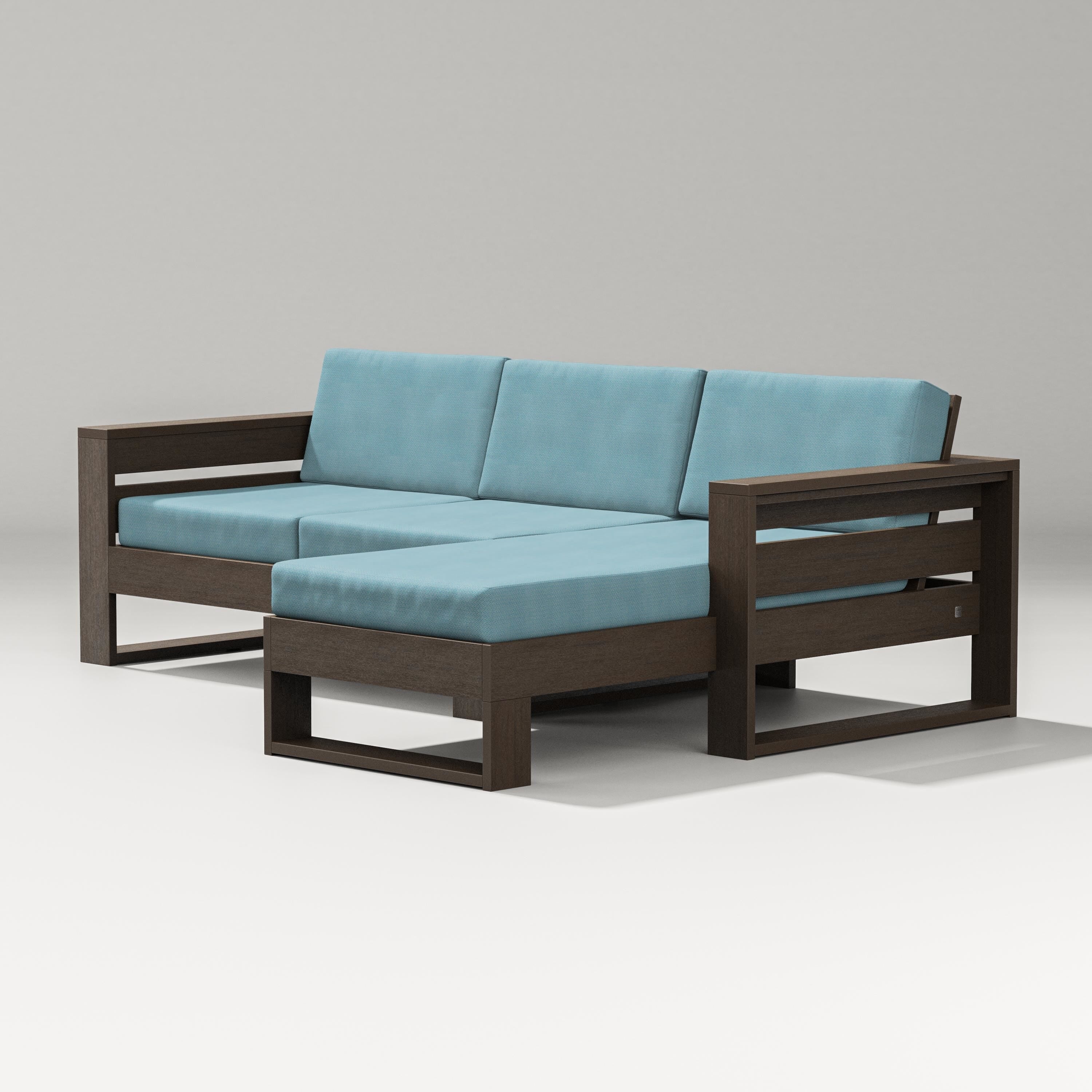 PW Designer Series Latitude Right Chaise Sectional in Kona / Lattice Sky Blue