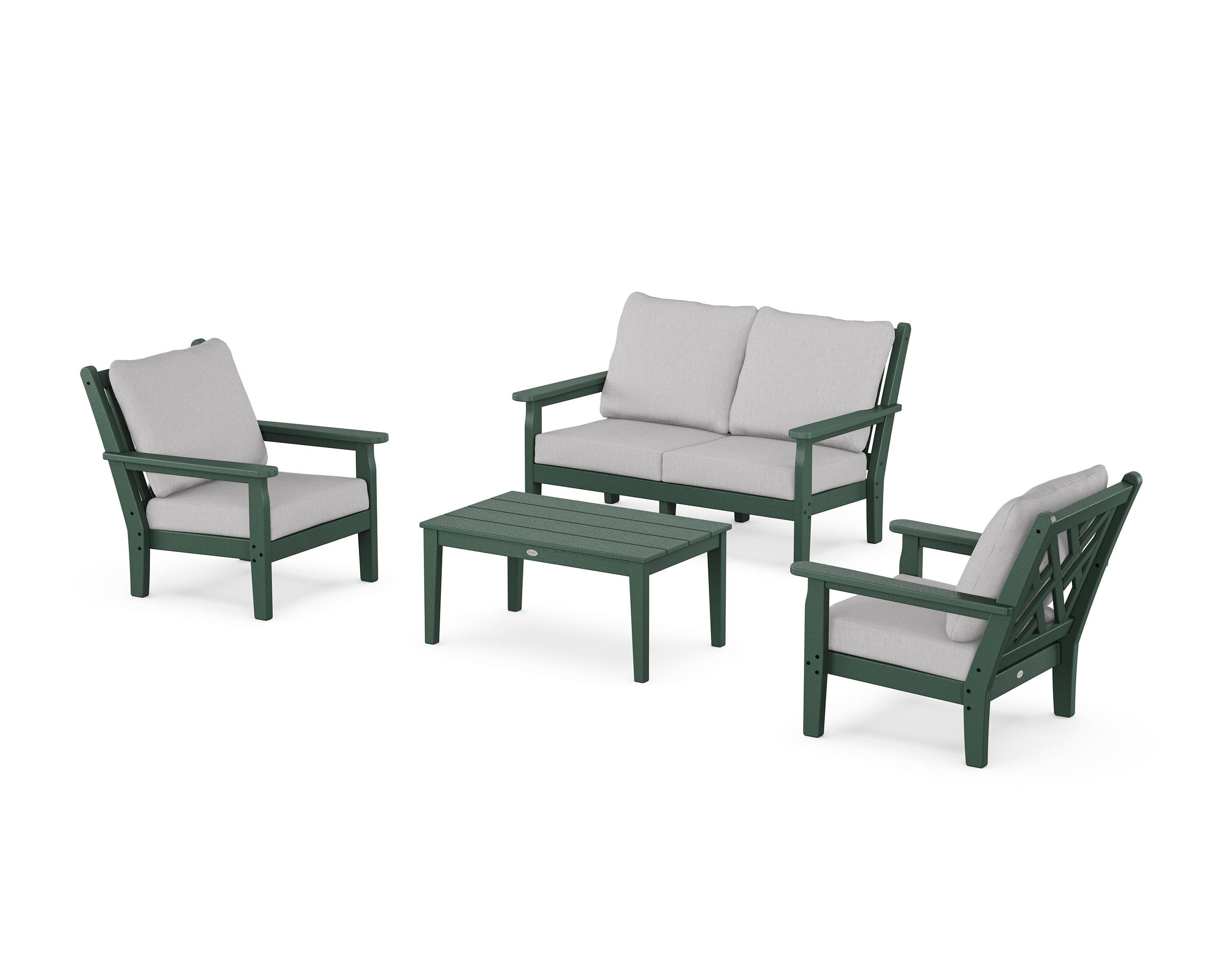 POLYWOOD Chippendale 4-Piece Deep Seating Set with Loveseat in Green / Granite