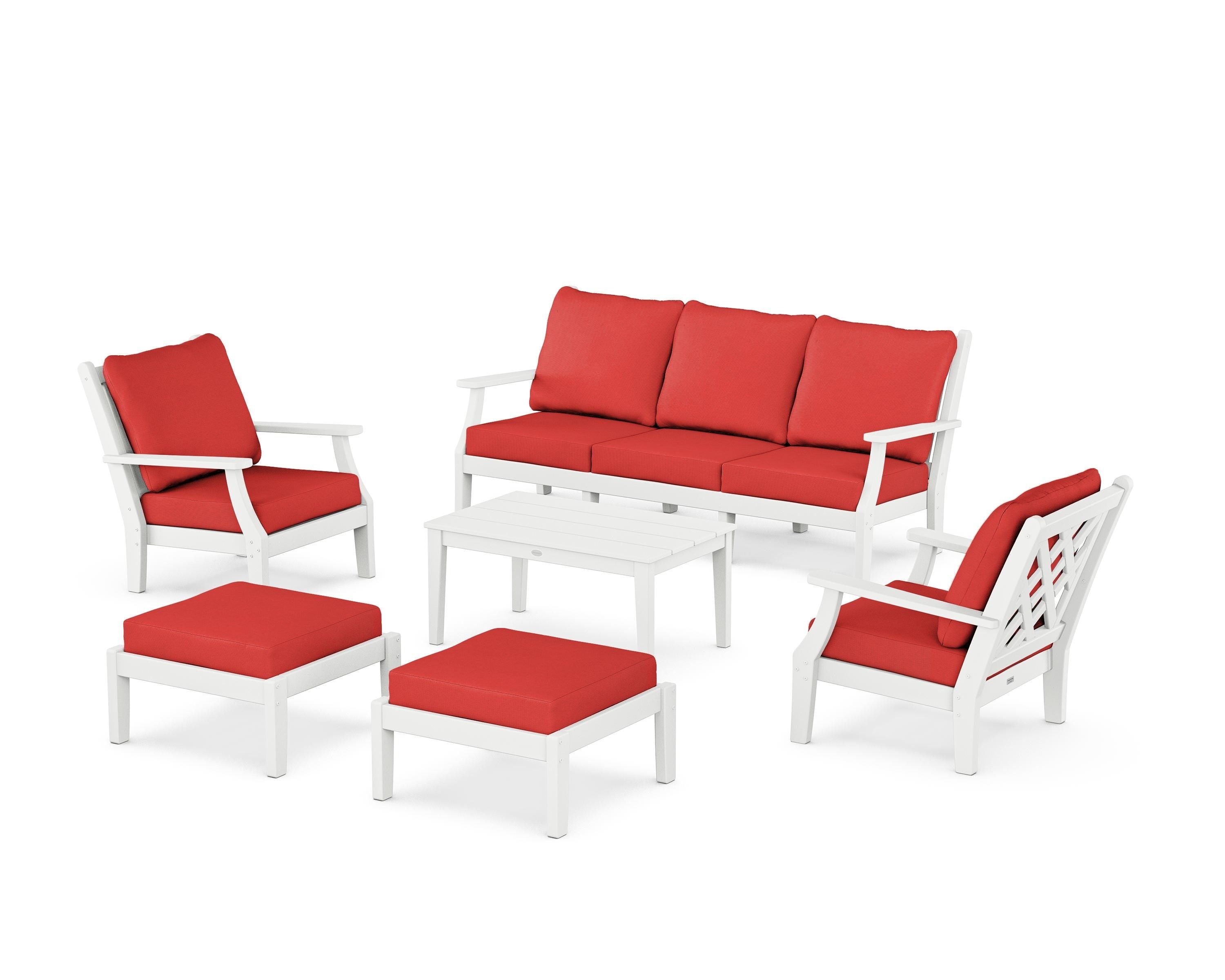 Country Living Wovendale 6-Piece Lounge Sofa Set in White / Crimson Linen