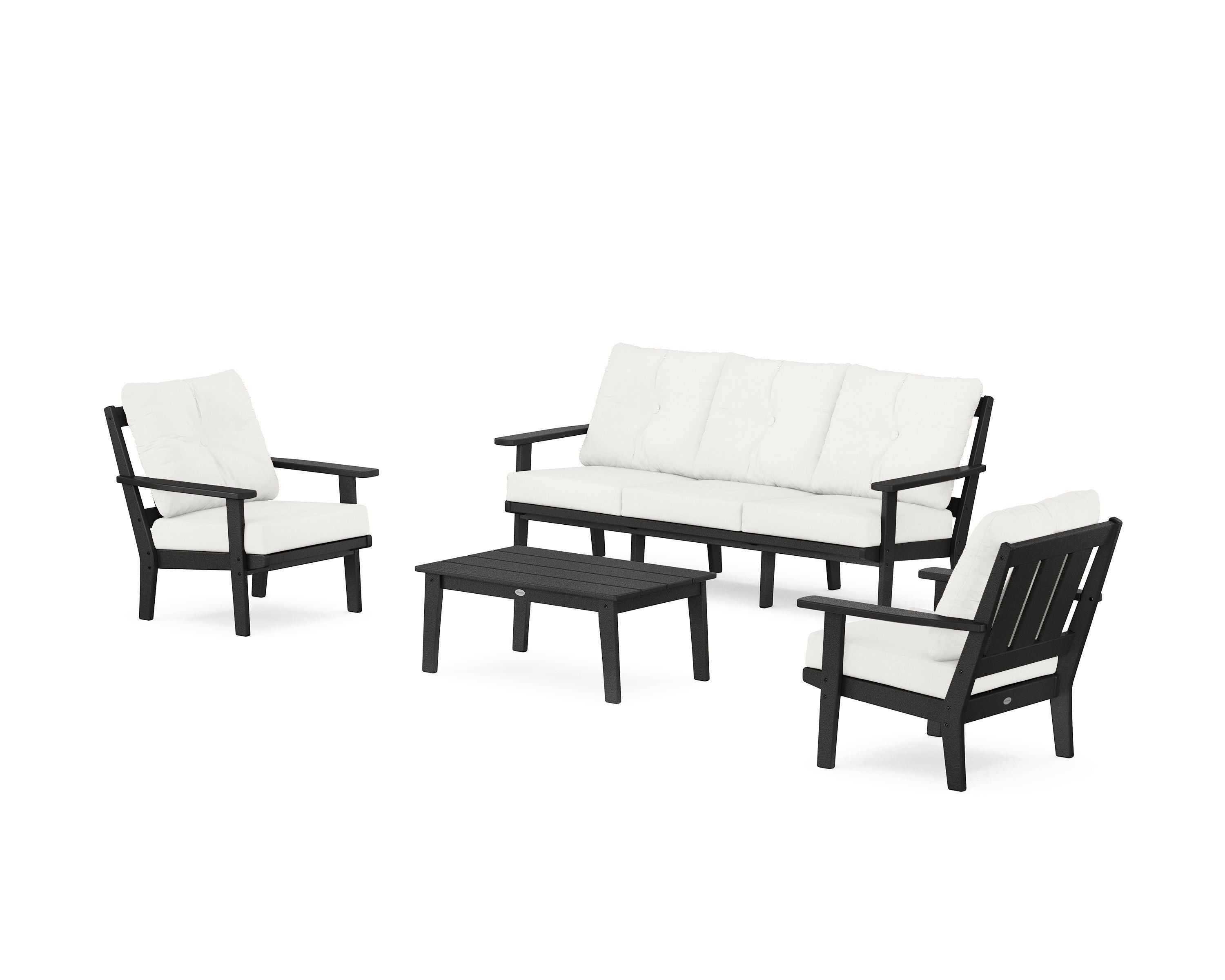 POLYWOOD Oxford 4-Piece Deep Seating Set with Sofa in Black / Natural Linen