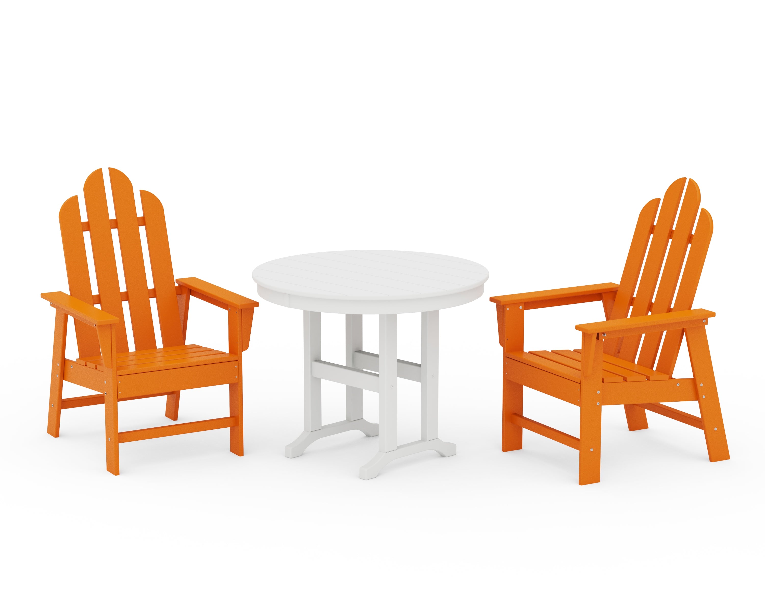 POLYWOOD Long Island 3-Piece Round Dining Set in Tangerine / White